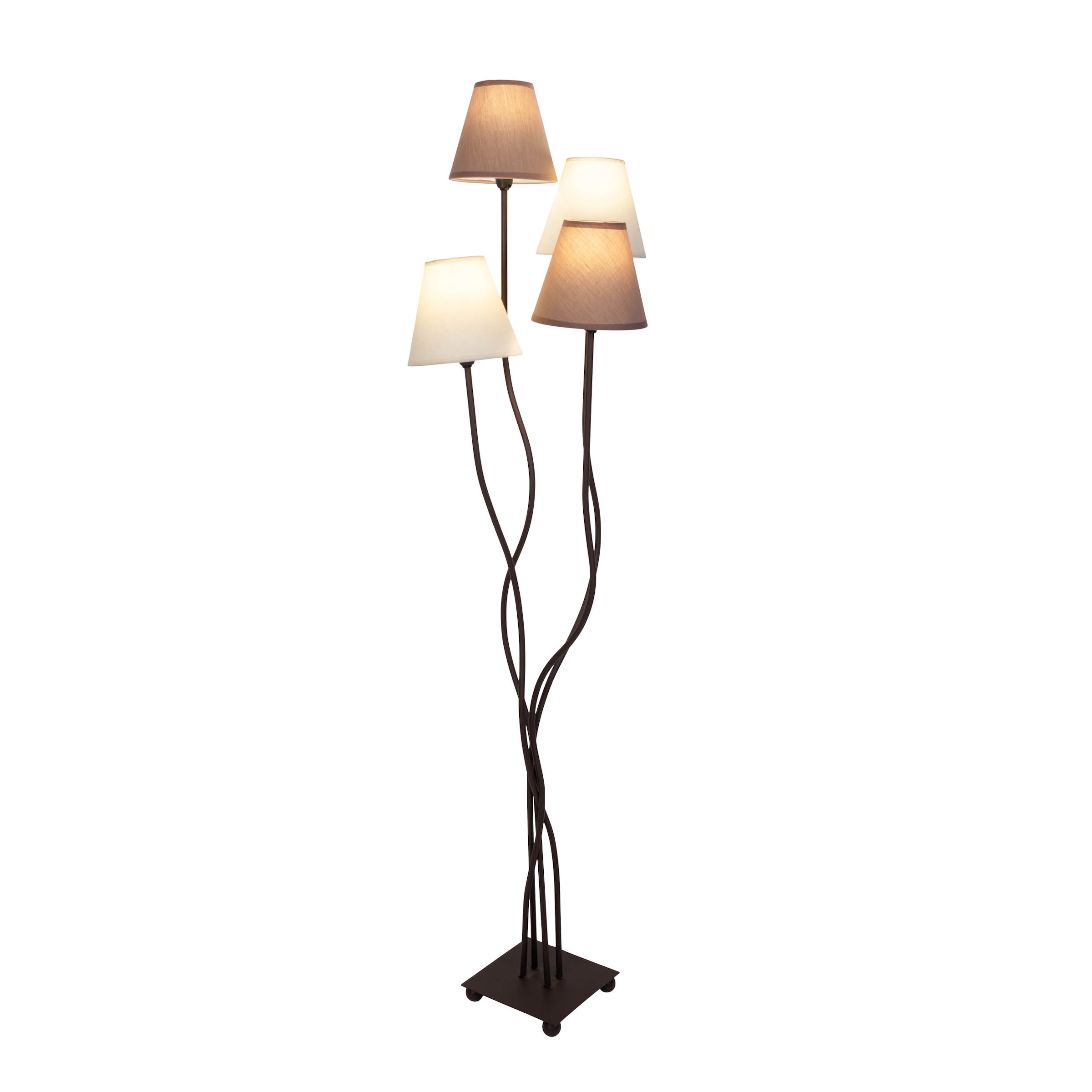 näve Stehlampe »Boho«, 4 flammig, Leuchtmittel E14 | ohne Leuchtmittel, 4flg., E14, Textilschirme 2x beige, 2x braun, inkl. Fußschalter