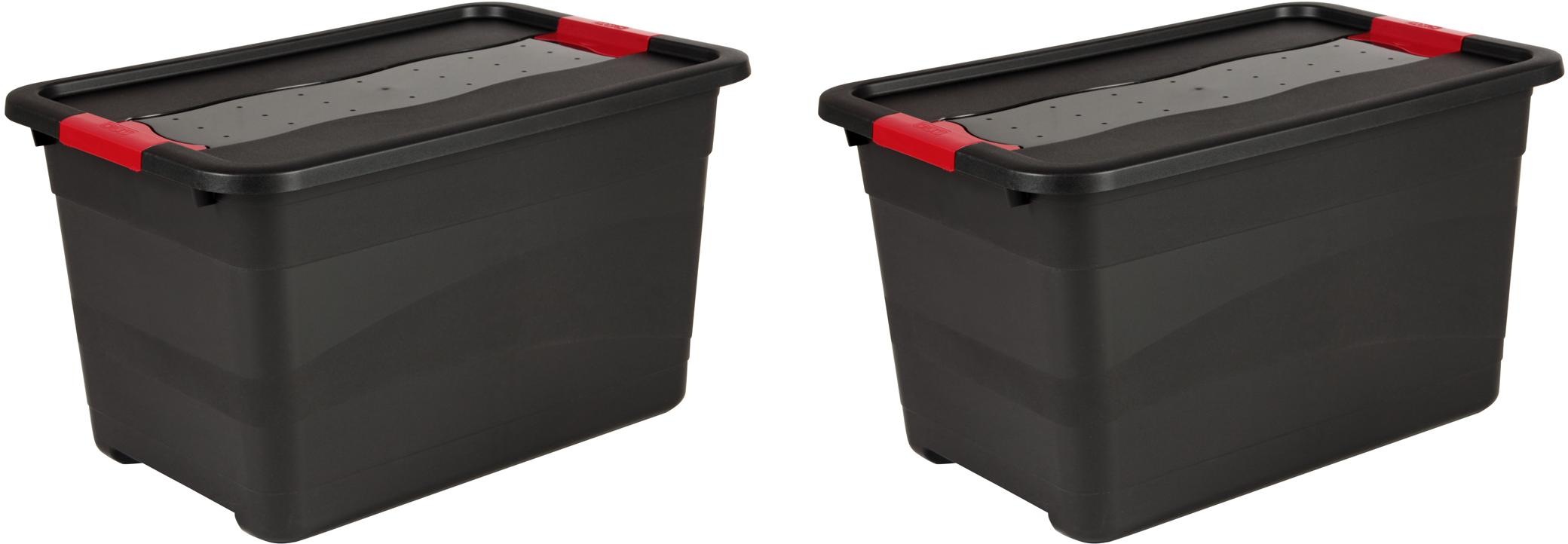 KEEEPER Transportbehälter "eckhart", B/H/L: 39,5cm x 34cm x 59,5cm, schwarz, Transportboxen, je 52 Liter, mit Deckel, Schiebeverschluss, extra stabil