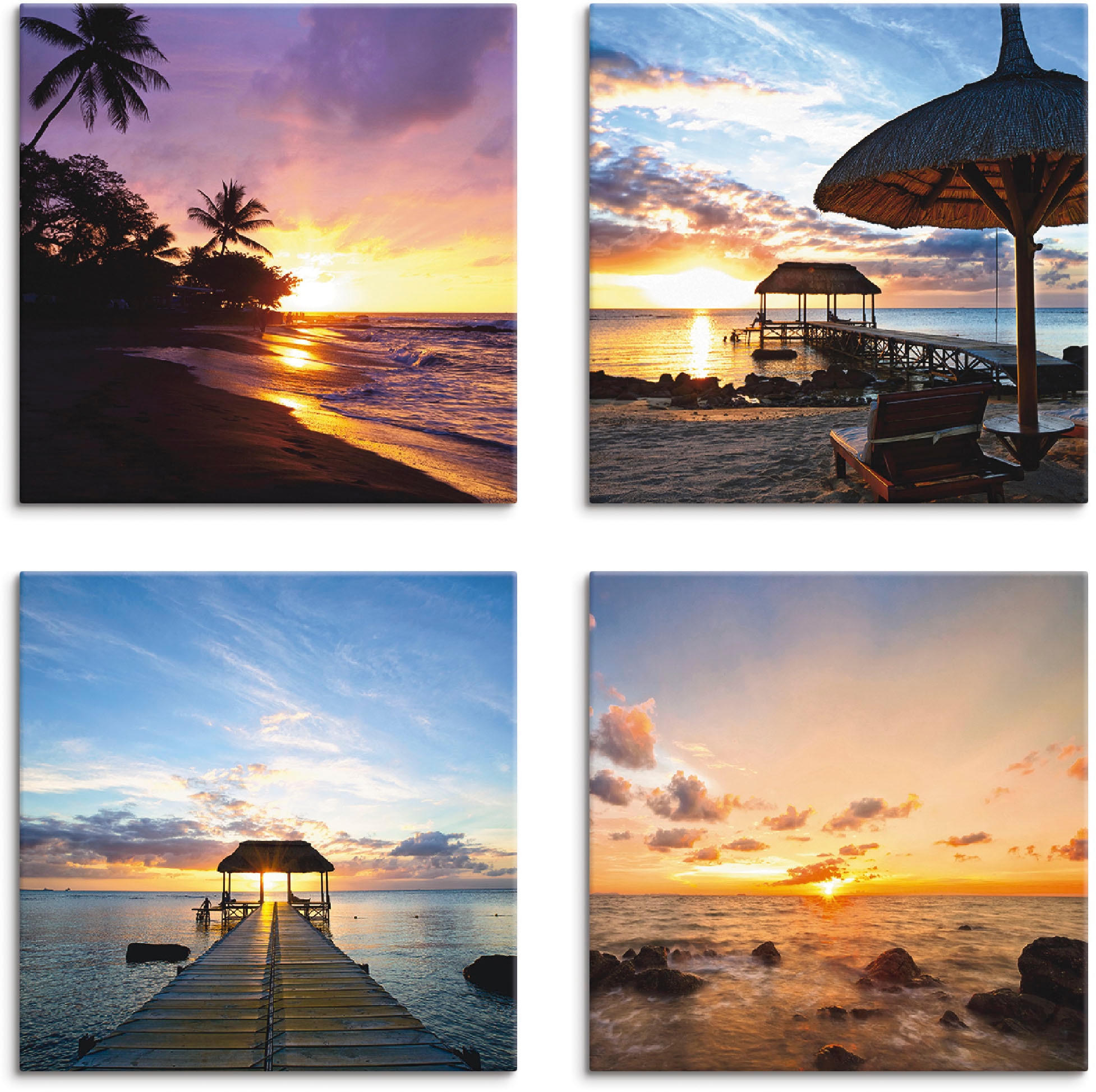 Artland Leinwandbild "Sonnenuntergang am Strand", Sonnenaufgang & -untergang, (4 St.), 4er Set, verschiedene Größen