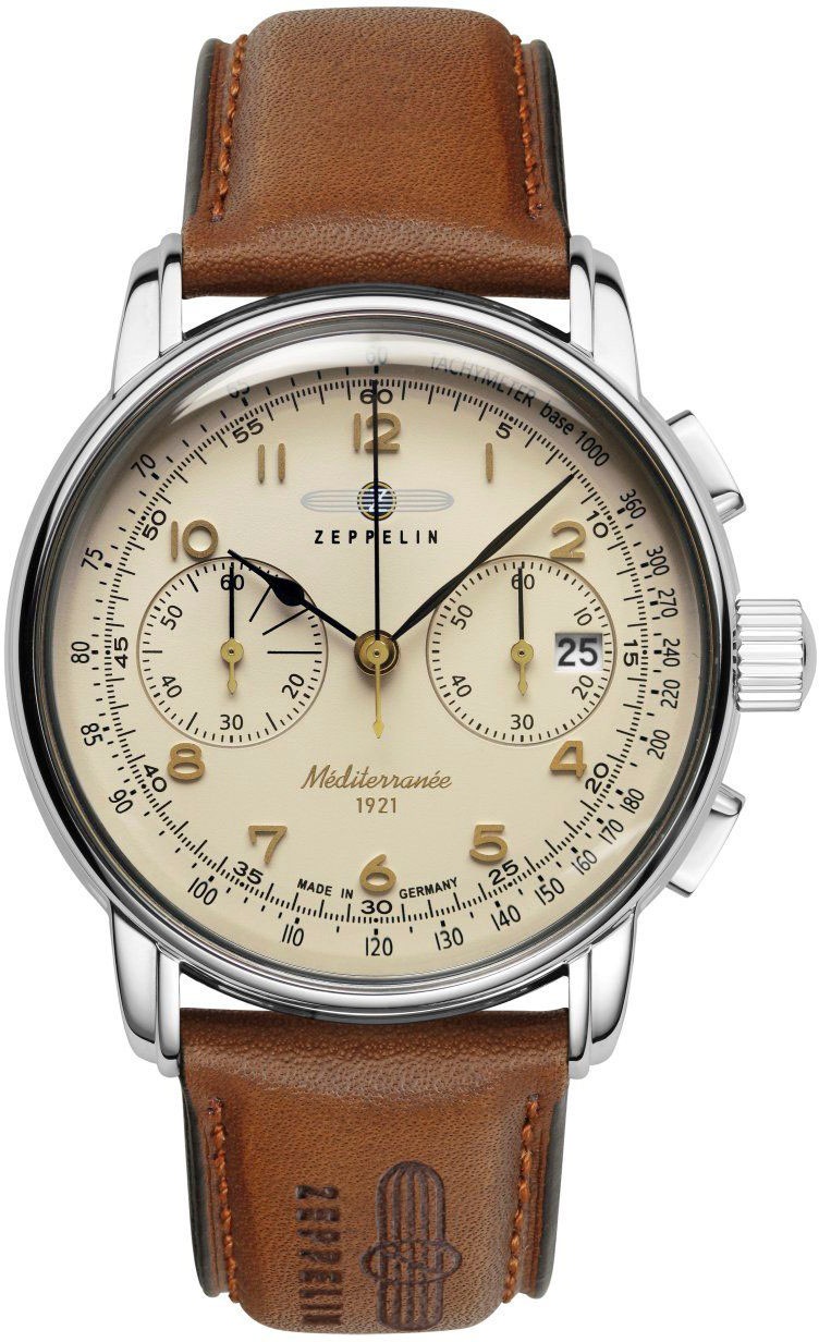 ZEPPELIN Chronograph »100 Jahre, Méditerranée, 9670-5«, Armbanduhr, Quarzuhr, Herrenuhr, Datum, Stoppfunktion, Made in Germany
