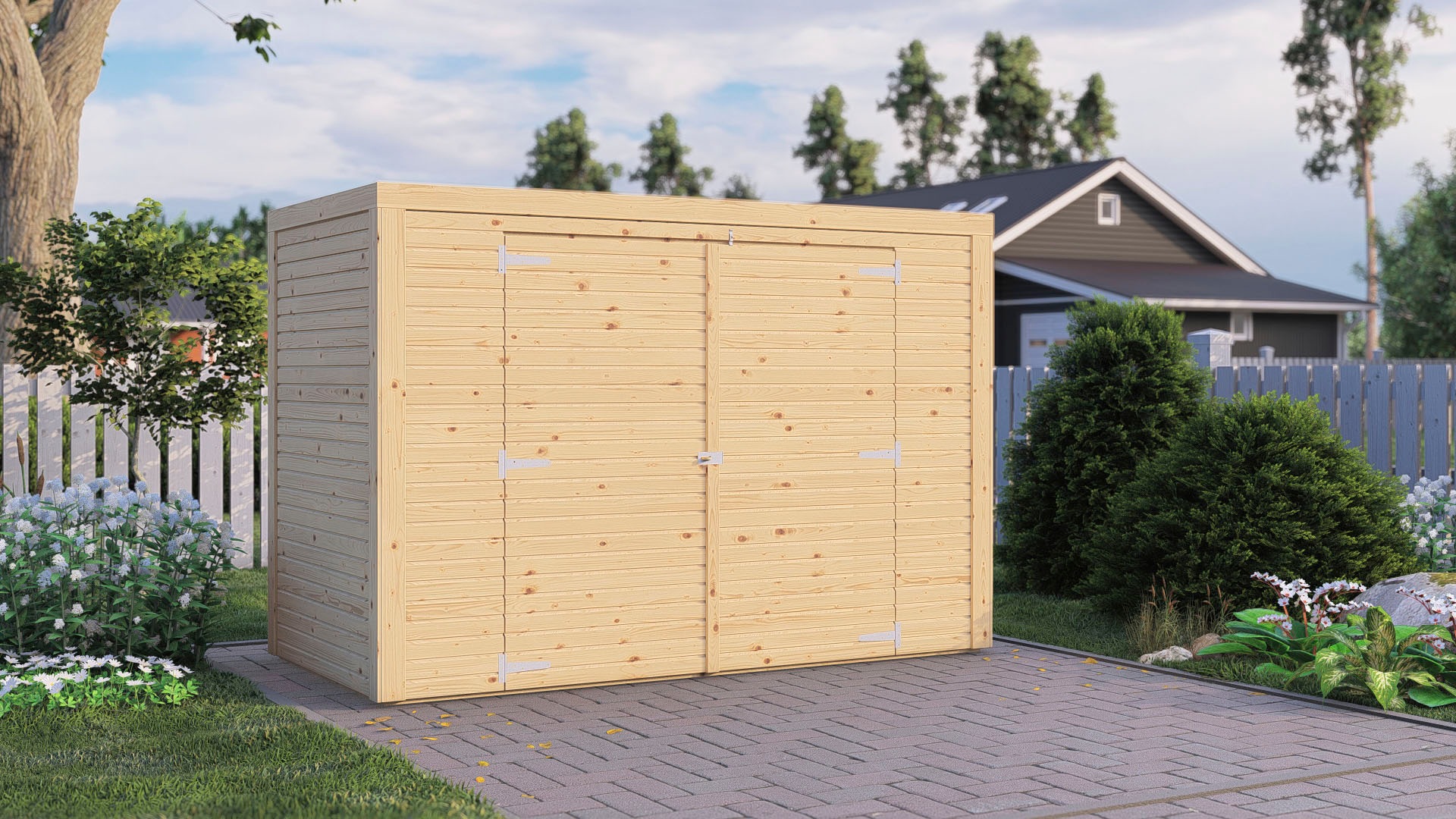 Fahrradbox KONIFERA "Bike Box", beige (natur), B:207cm H:143cm T:103cm, Massivholz, Aufbewahrungsboxen, aus Fichte, BxTxH: 207x103x143 cm 2