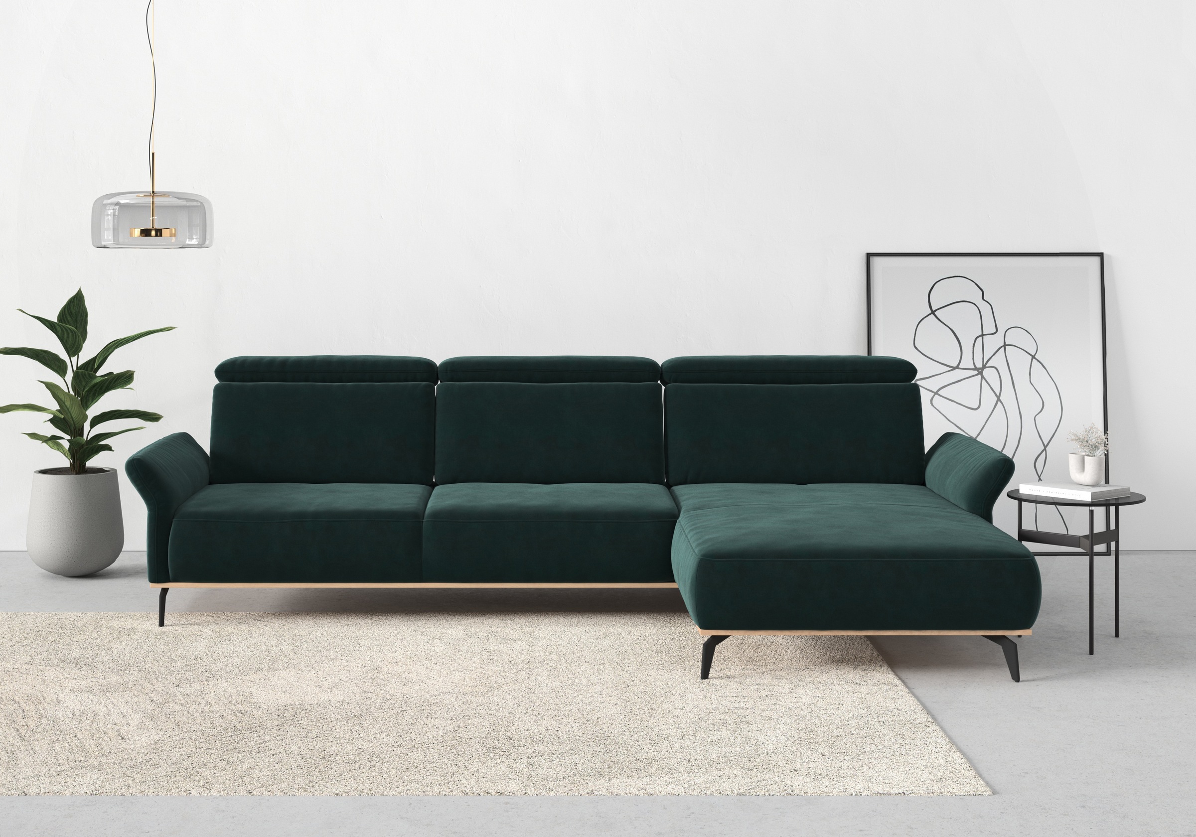 Places of Style Ecksofa »Fjord L-Form«, massiv, wahlweise mit Armlehnfunktion, Kopf- Sitztiefenverstellung