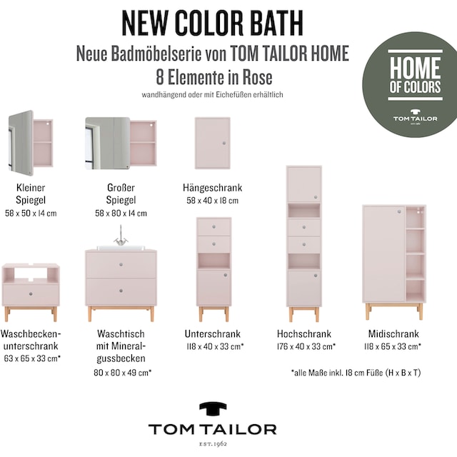 TOM TAILOR HOME Midischrank »COLOR BATH«, mit 1 Tür, mit Füßen in Eiche  geölt, Breite 65 cm | BAUR