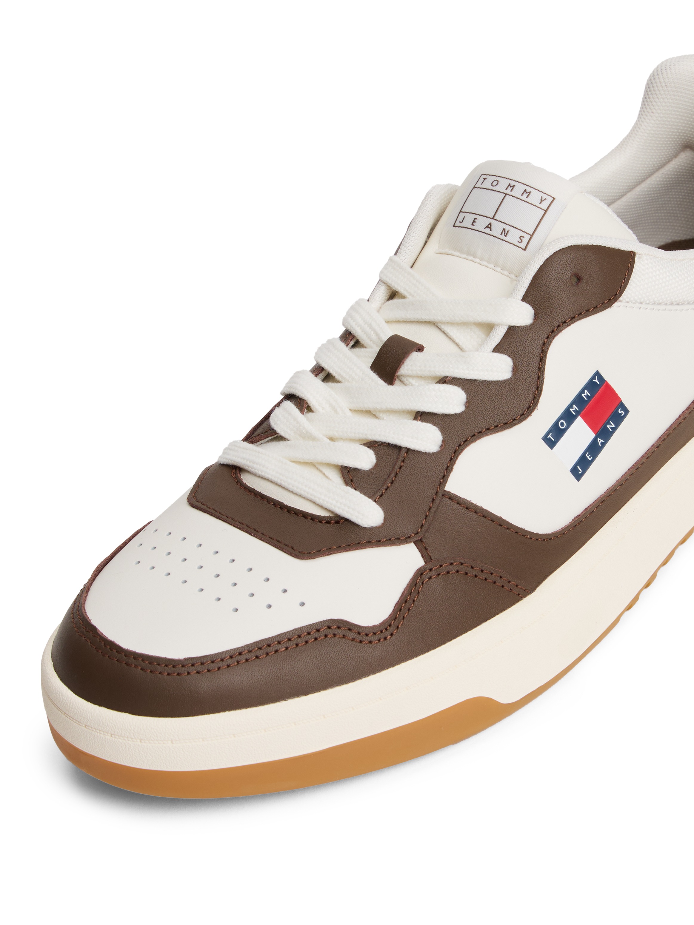 Sneaker TOMMY JEANS "(NEW) TJM CUPSOLE LEATHER ESS", Herren, Gr. 42, braun (ivory, braun), Leder, Lederimitat, Textil, kontrastfarbene Details, Schuhe Sneaker, Freizeitschuh, Halbschuh, Schnürschuh im Basket-Look 3