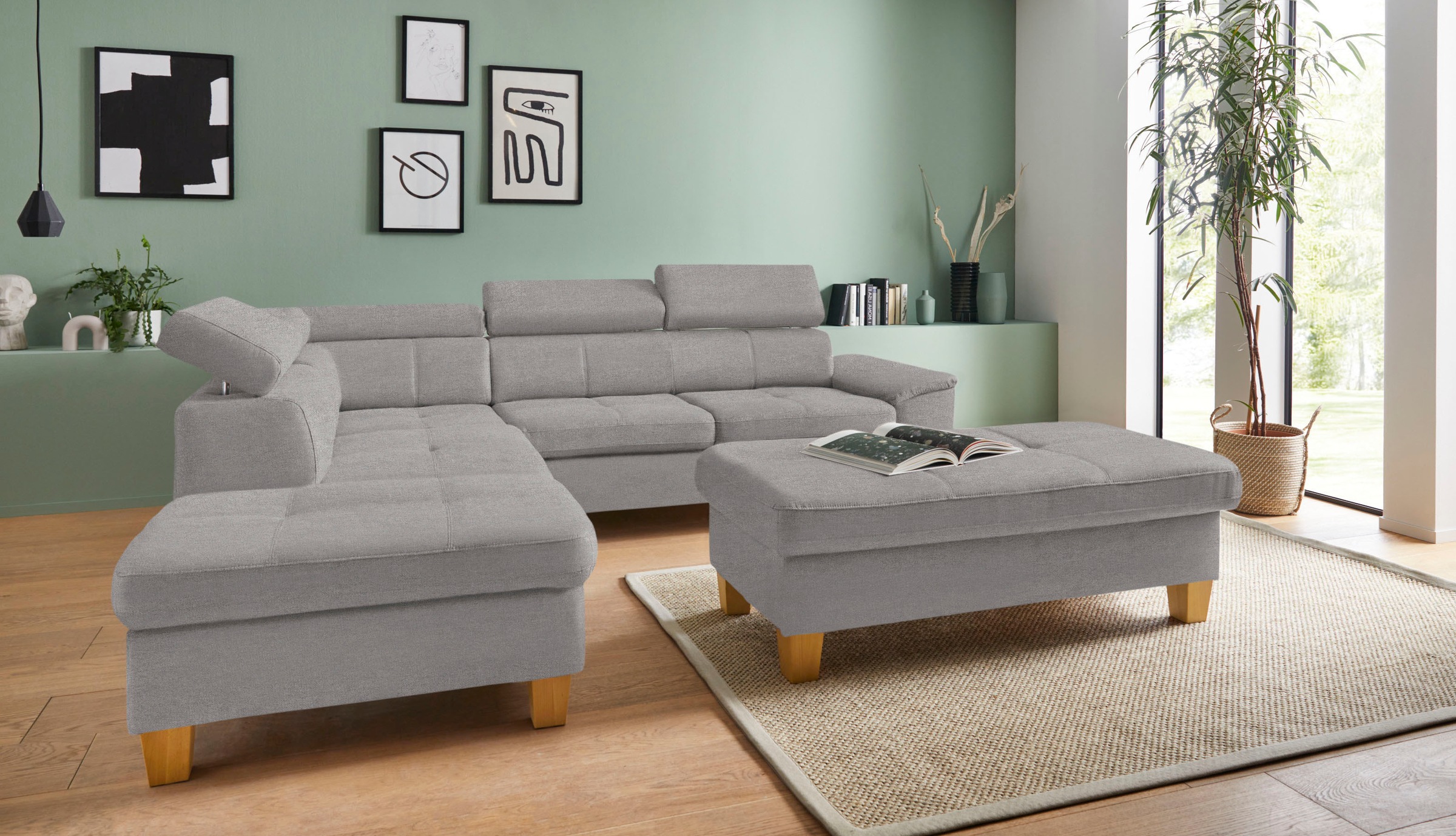 exxpo - sofa fashion Ecksofa »Enya, aufwendige Detailverarbeitung, hoher Sitzkomfort, bequem, L-Form«, mit Kopfteilverstellung, wahlweise Bettfunktion u. Bettkasten
