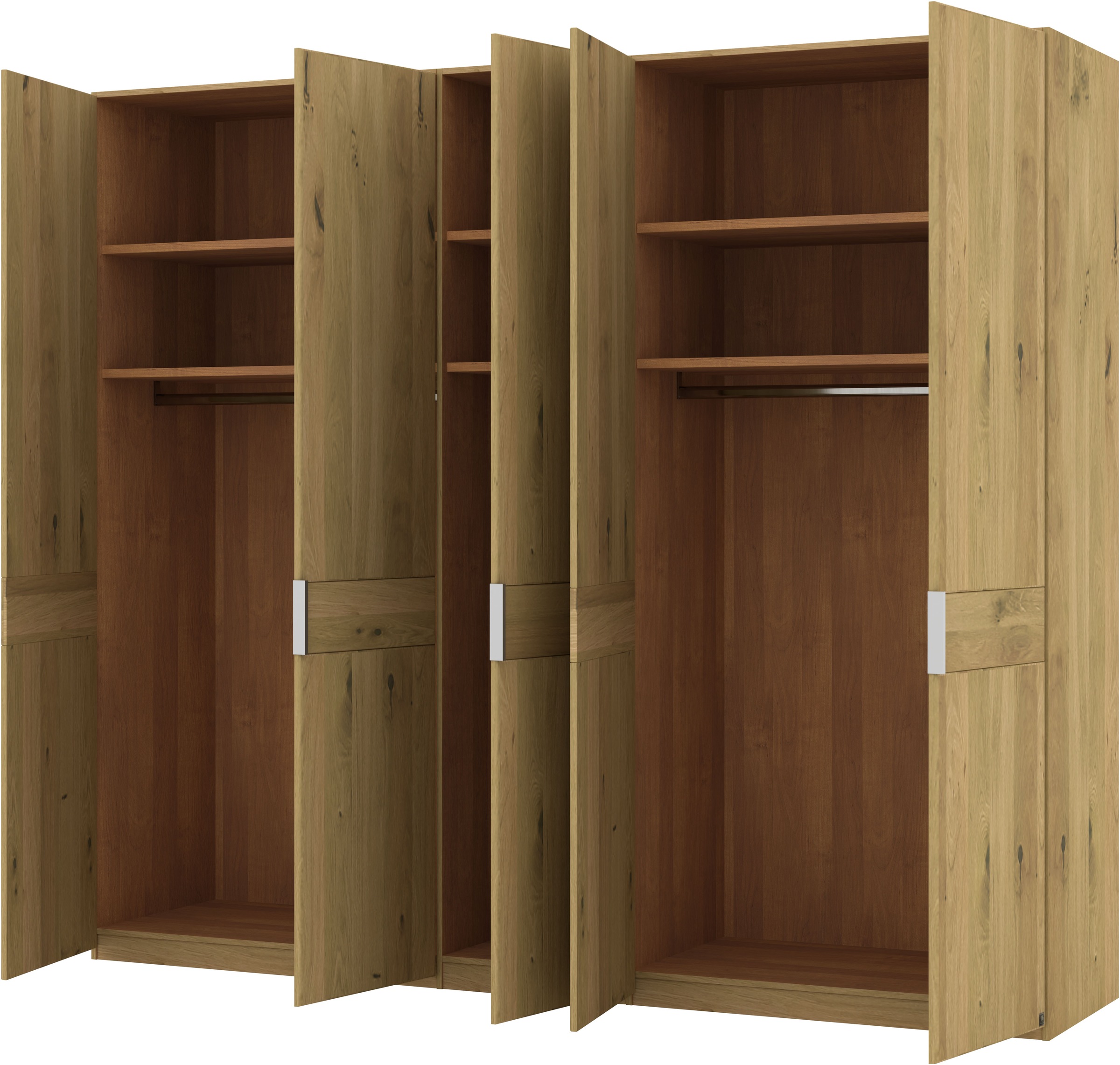 Musterring Drehtürenschrank »Savona, Kleiderschrank, Schrank, Garderobe, teilmassiv Eiche«, (mit Türdämpfern, in 5 Breiten & 2 Höhen, extra Böden, MADE IN GERMANY), Türen in Bianco-Eiche massiv, mit Querriegel, verschiedene Größen