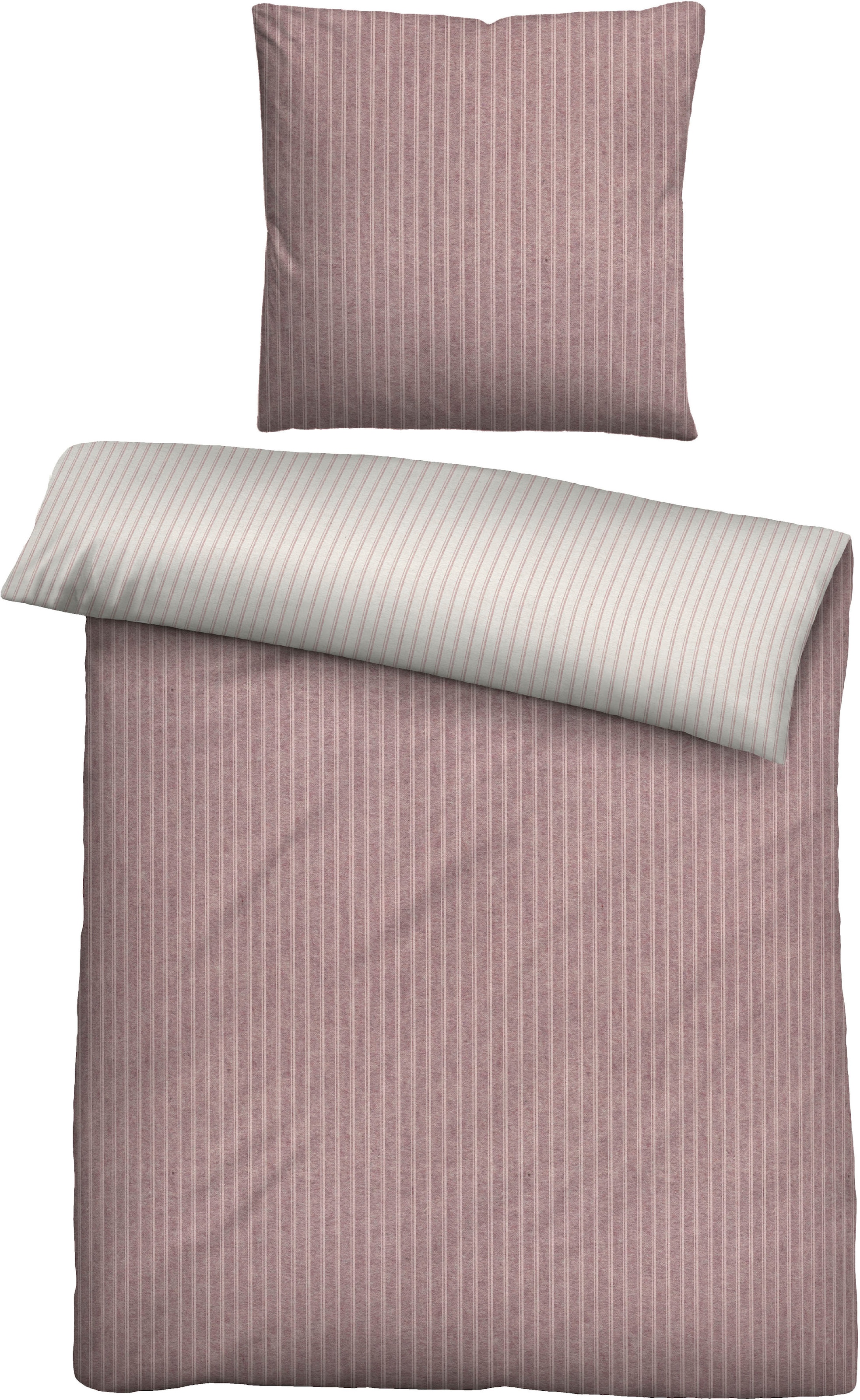 Biberna "Tillmann" 2 Stk. kuschelig warm im Winter, gestreifte Bettwäsche mit Wendeoptik