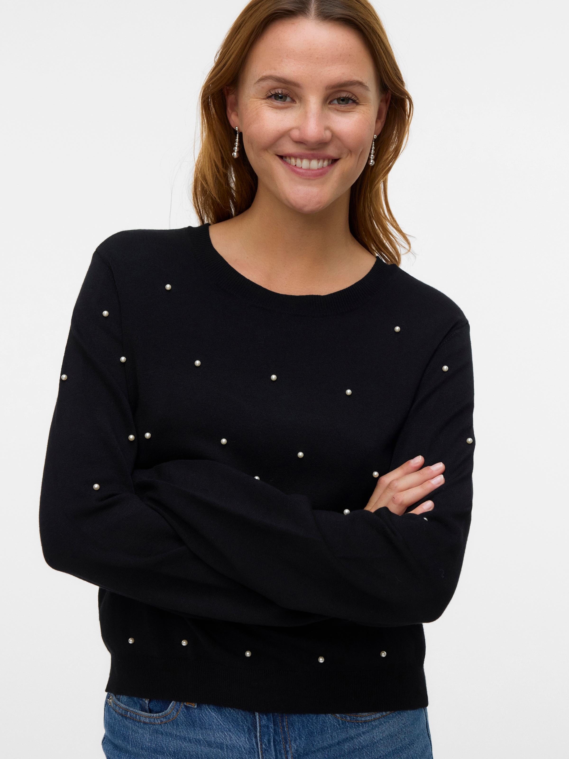Vero Moda Rundhalspullover "VMGLORY PEARL LS O-NECK PULLOVER BOO" günstig online kaufen