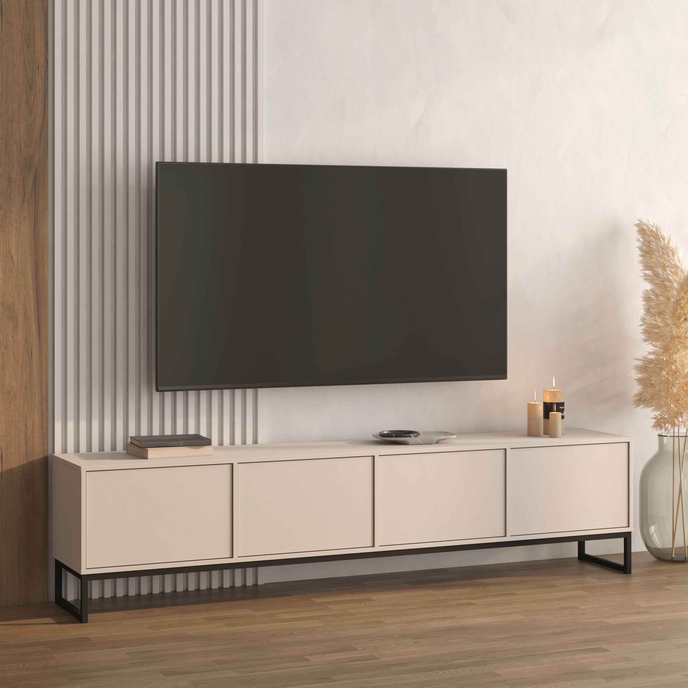 OTTO home Lowboard "Loft, Breite 208,5 cm, TV-Board mit 4 Klappen, Metallkufen" TV-Kommode mit viel Stauraum, push-to-open-Funktion