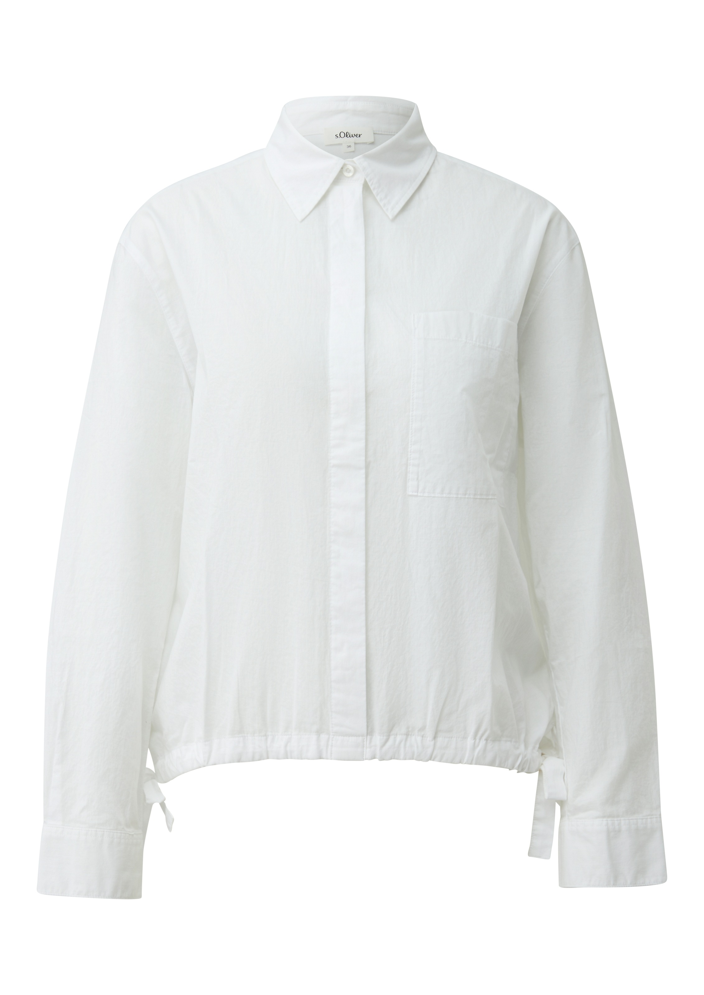 Langarmbluse S.OLIVER, Damen, Gr. 44, weiß, Web, Obermaterial: 100% Baumwolle, unifarben, relaxed fit normal, Rundhals, Manschette, Blusen, mit Brusttasche 3