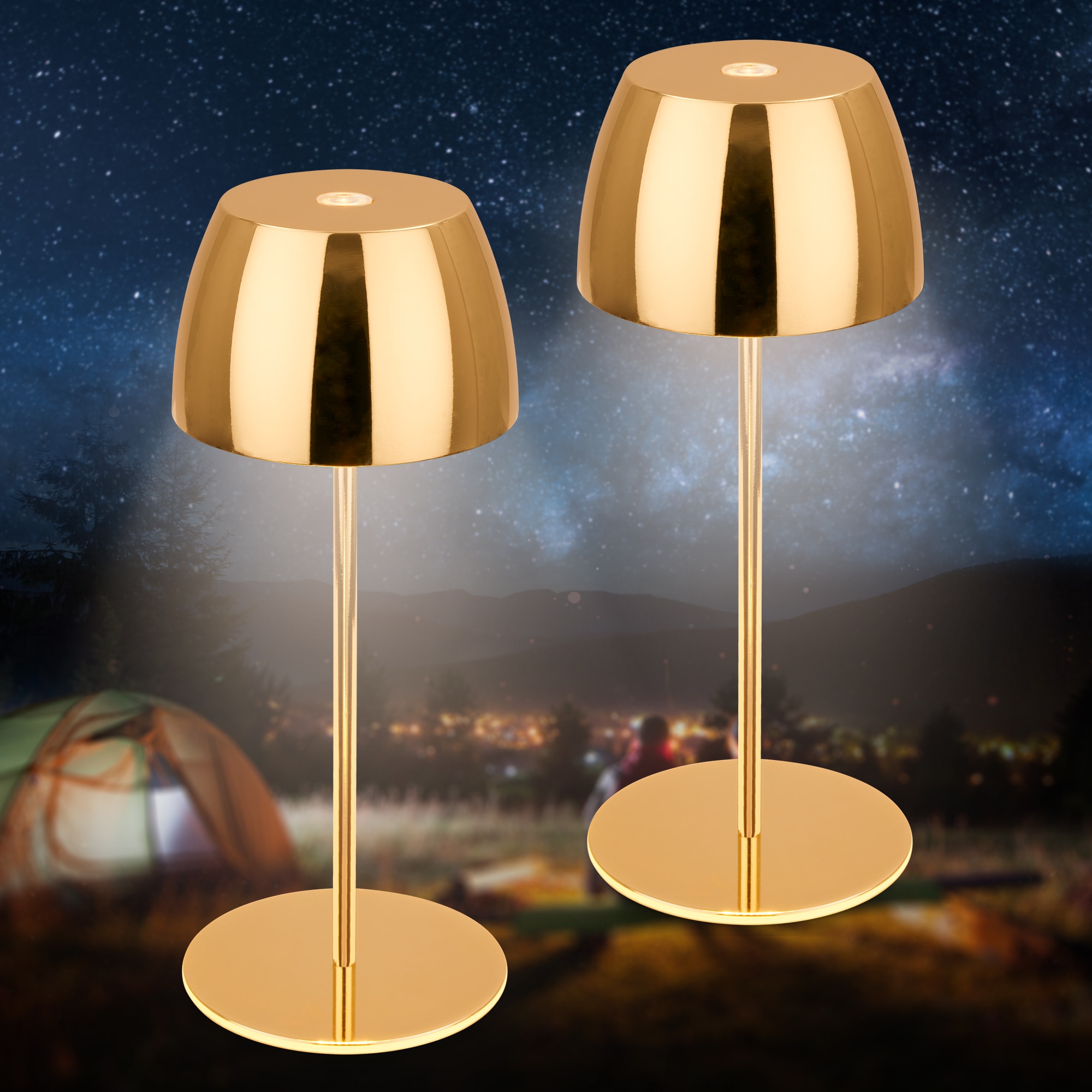 Briloner Leuchten LED Außen-Tischleuchte »SERINA MINI« LED-Modul 2 Stk. Warmweiß kabellos 20 x 8 cm Goldfarbig 2,5W Wohnzimmer Schlafzimmer 2er-Set