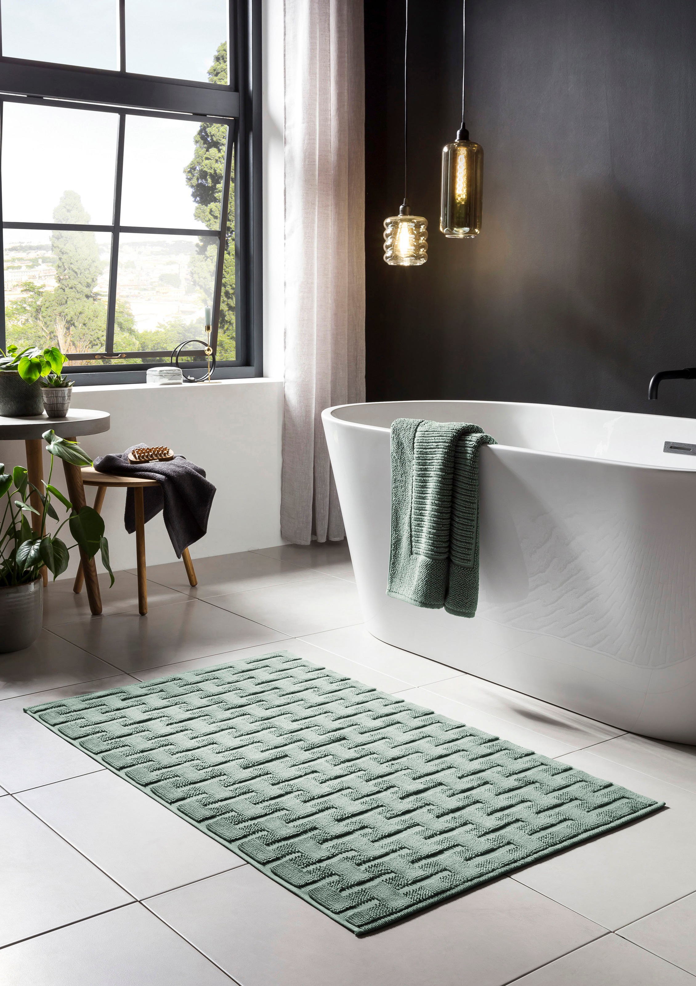 done.® Badematte »Delia«, rutschhemmend beschichtet, fußbodenheizungsgeeignet, Badteppich, Uni-Farben, Hoch-Tief Effekt, reine Baumwolle, waschbar