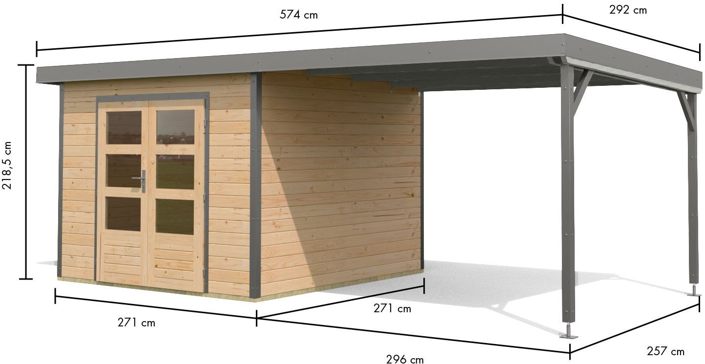 Karibu Gartenhaus »Plutino 6  SET, in verschiedenen Farben« inkl. Anbaudach