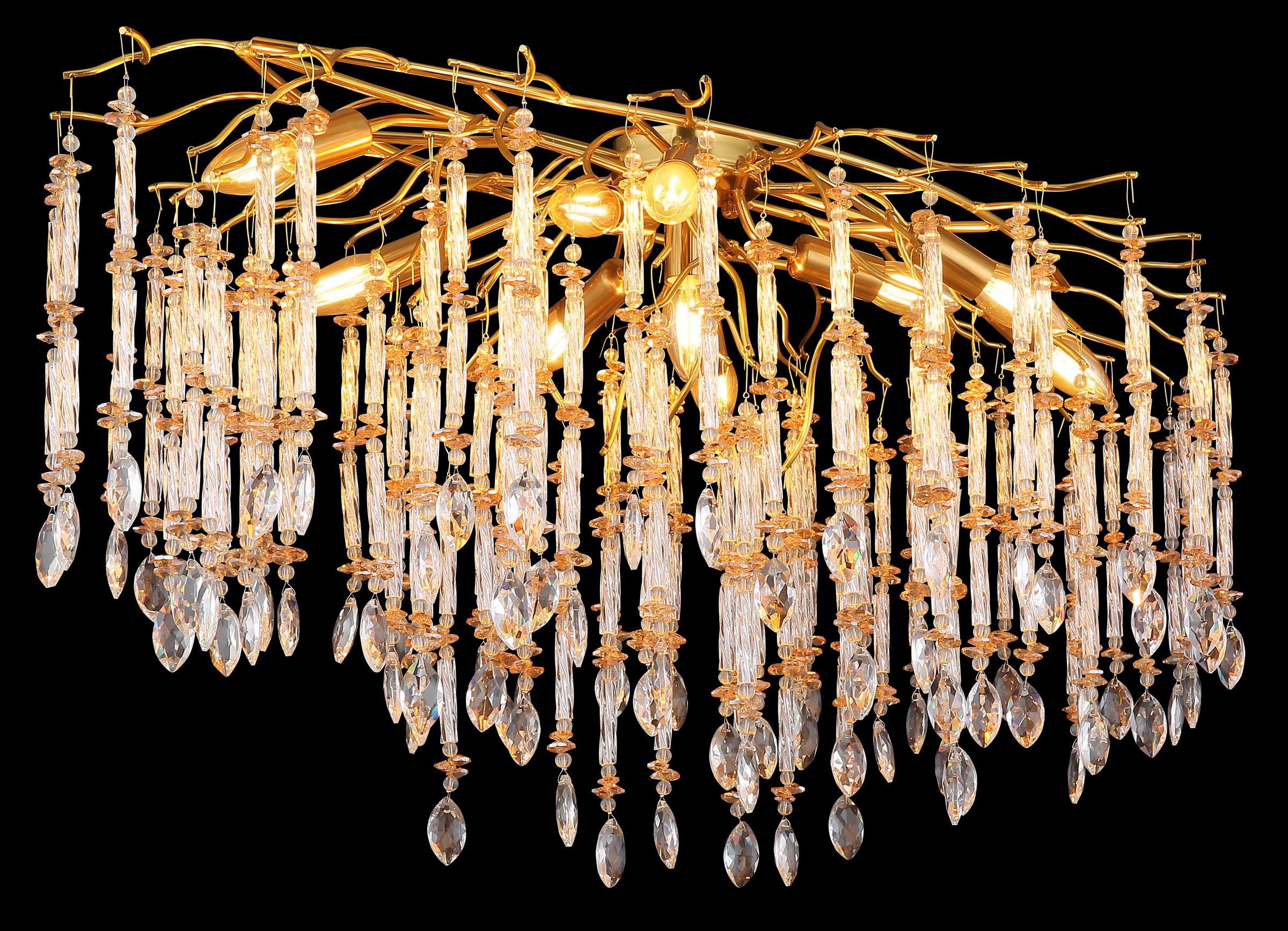 GLOBO LIGHTING Deckenleuchte »GLORIA« E14 1 Stk. Goldfarbene Deckenleuchte mit klaren und amber Glaskristallen