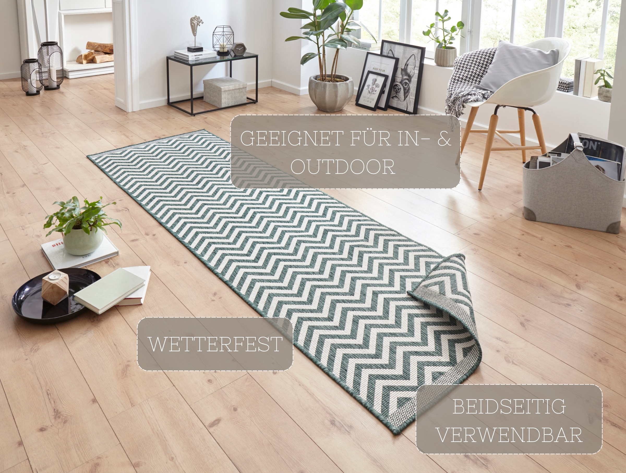 HANSE Home Teppich »Palma Wendeteppich«, rechteckig, 5 mm Höhe, In-& Outdoor, Wetterfest, Balkon, Läufer, Wohnzimmer, Wasserfest
