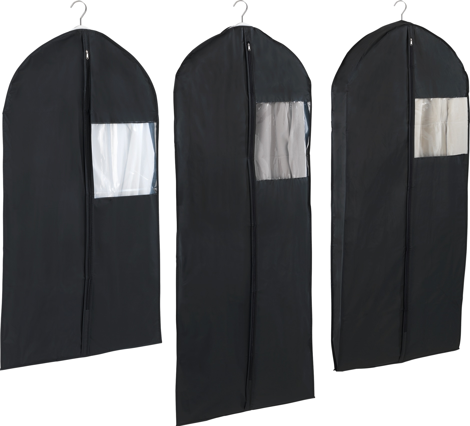 WENKO Kleidersack "Modell Deep Black" Kleiderhülle mit Sichtfenster & Reißverschluss, abwaschbar, 3 Größen