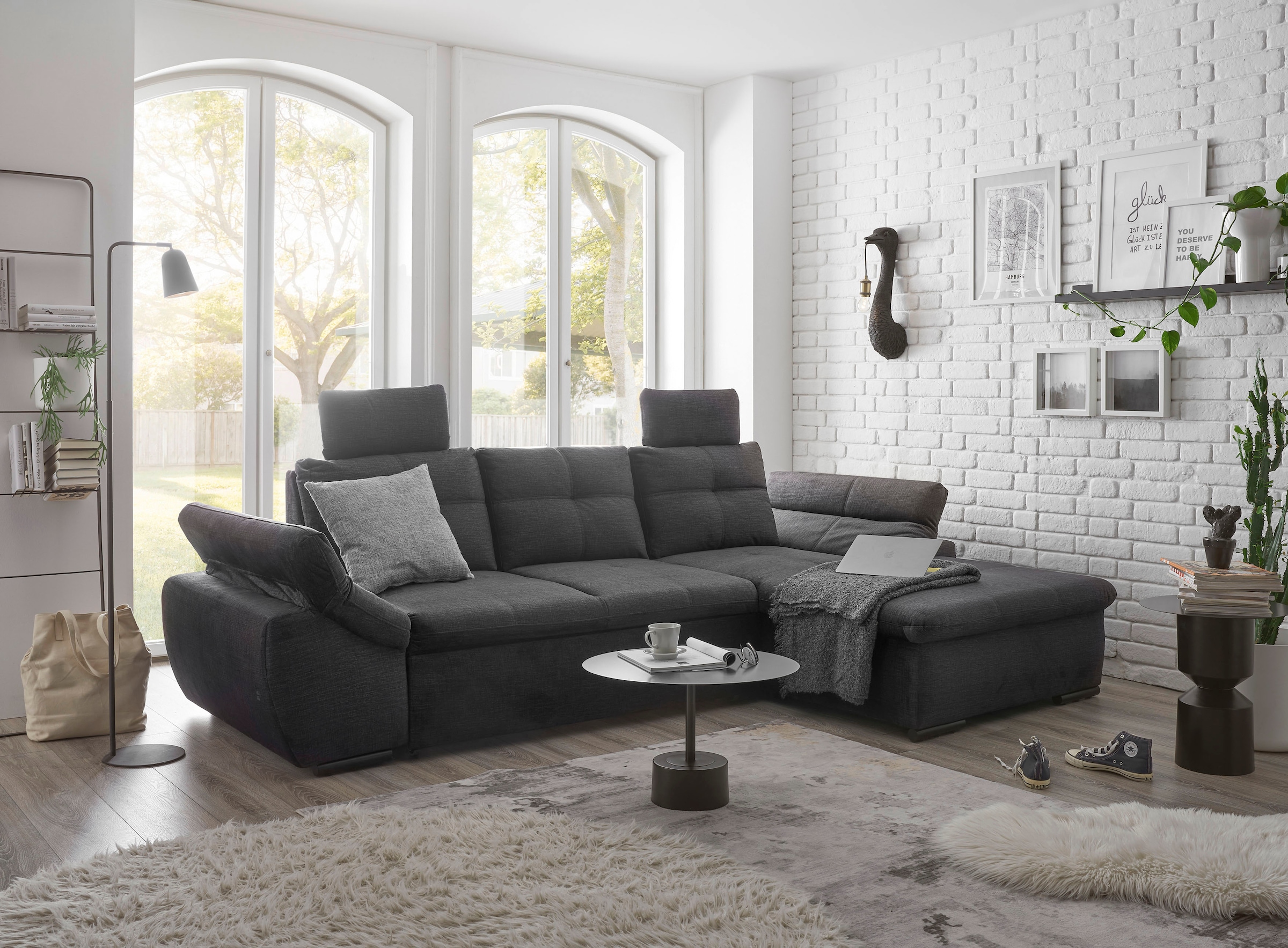 ED EXCITING DESIGN Ecksofa »Alija L-Form«, mit Bettfunktion, Armteilverstellung & Kopfstützen