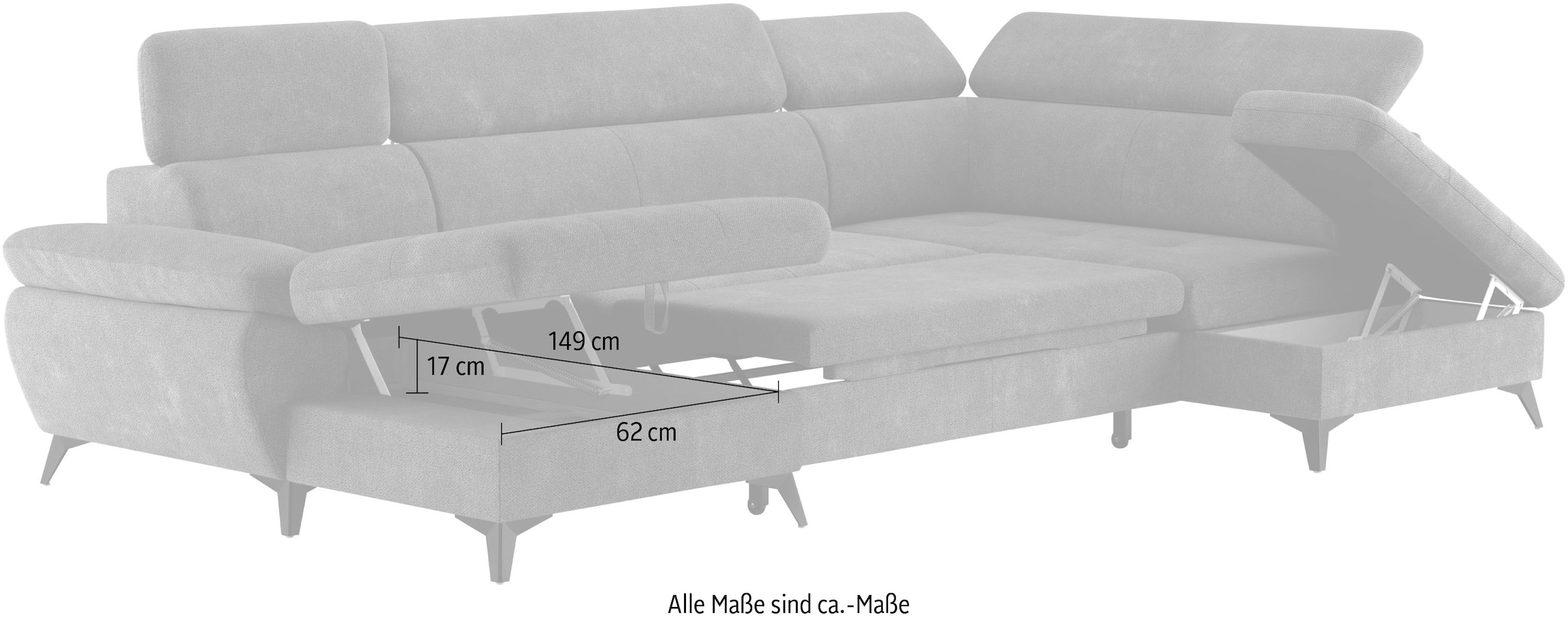 COTTA Wohnlandschaft »Hudson U-Form«, mit Kopfteilverstellung, wahlweise mit Bettfunktion & Bettkasten