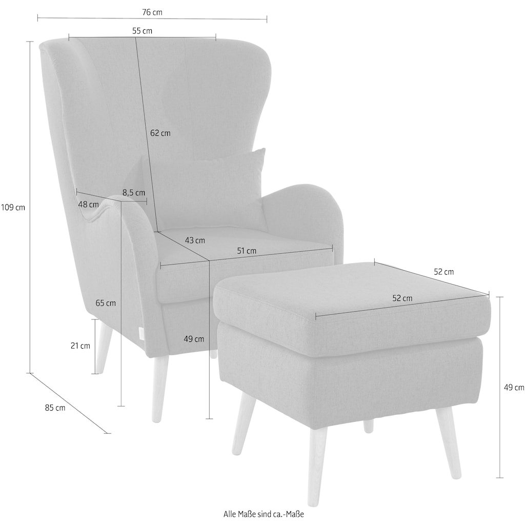 Guido Maria Kretschmer Home&Living Sessel »Sallito«, incl. Hocker, in 6 Bezugsqualitäten, Sessel B/T/H: 76/85/109 cm