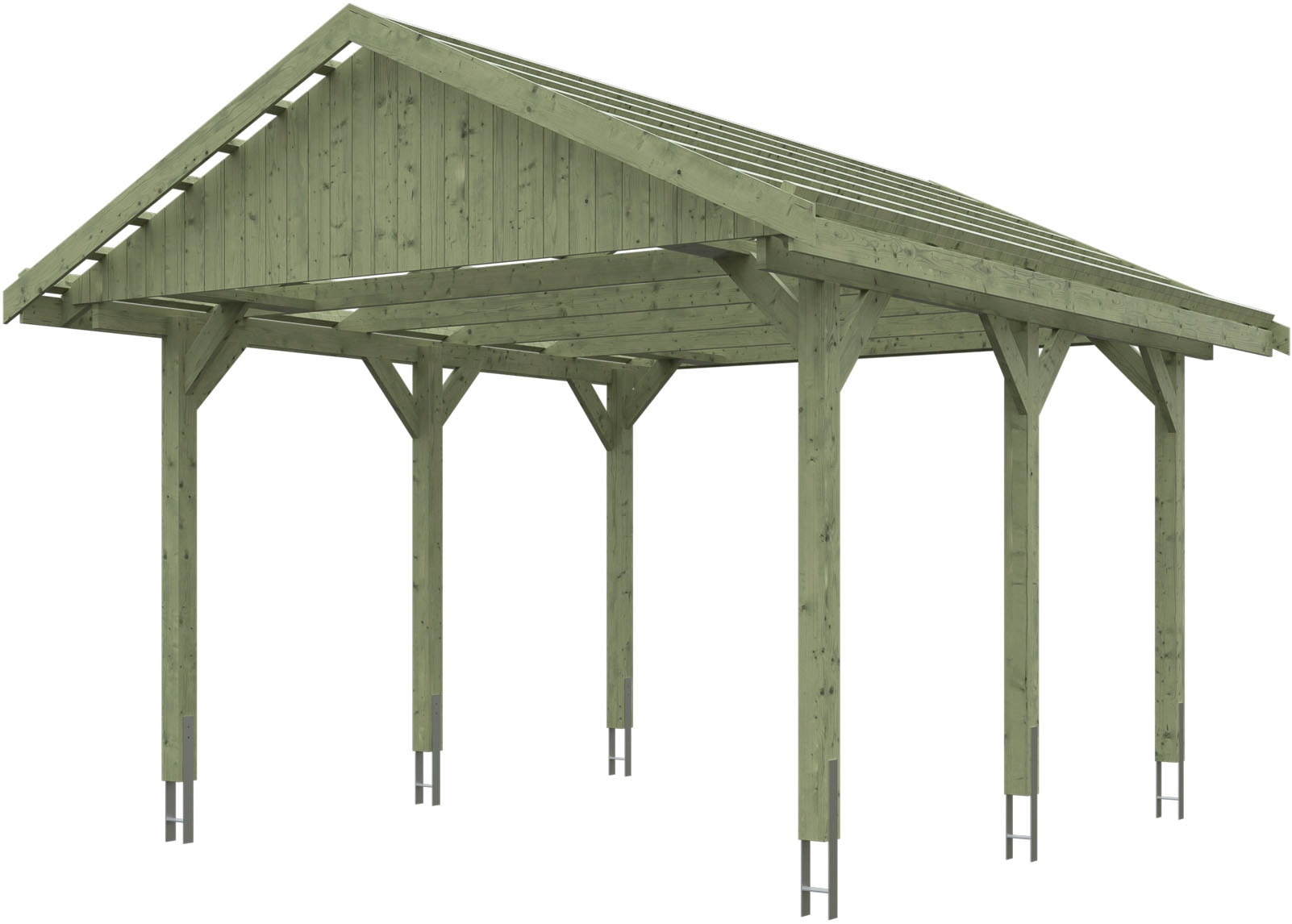 Skanholz Einzelcarport "Wallgau", Nadelholz, 340 cm, Grün, mit Dachlattung