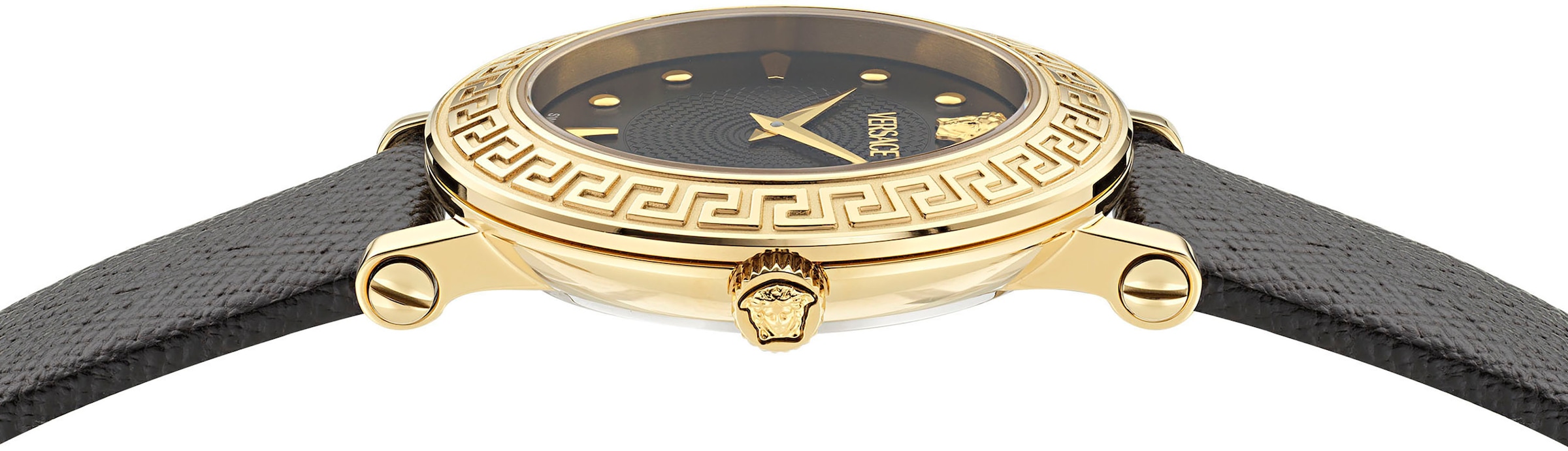 Versace Quarzuhr »GRECA SPHERE«, Armbanduhr, Damenuhr, Swiss Made, Saphirglas, Lederarmband, analog