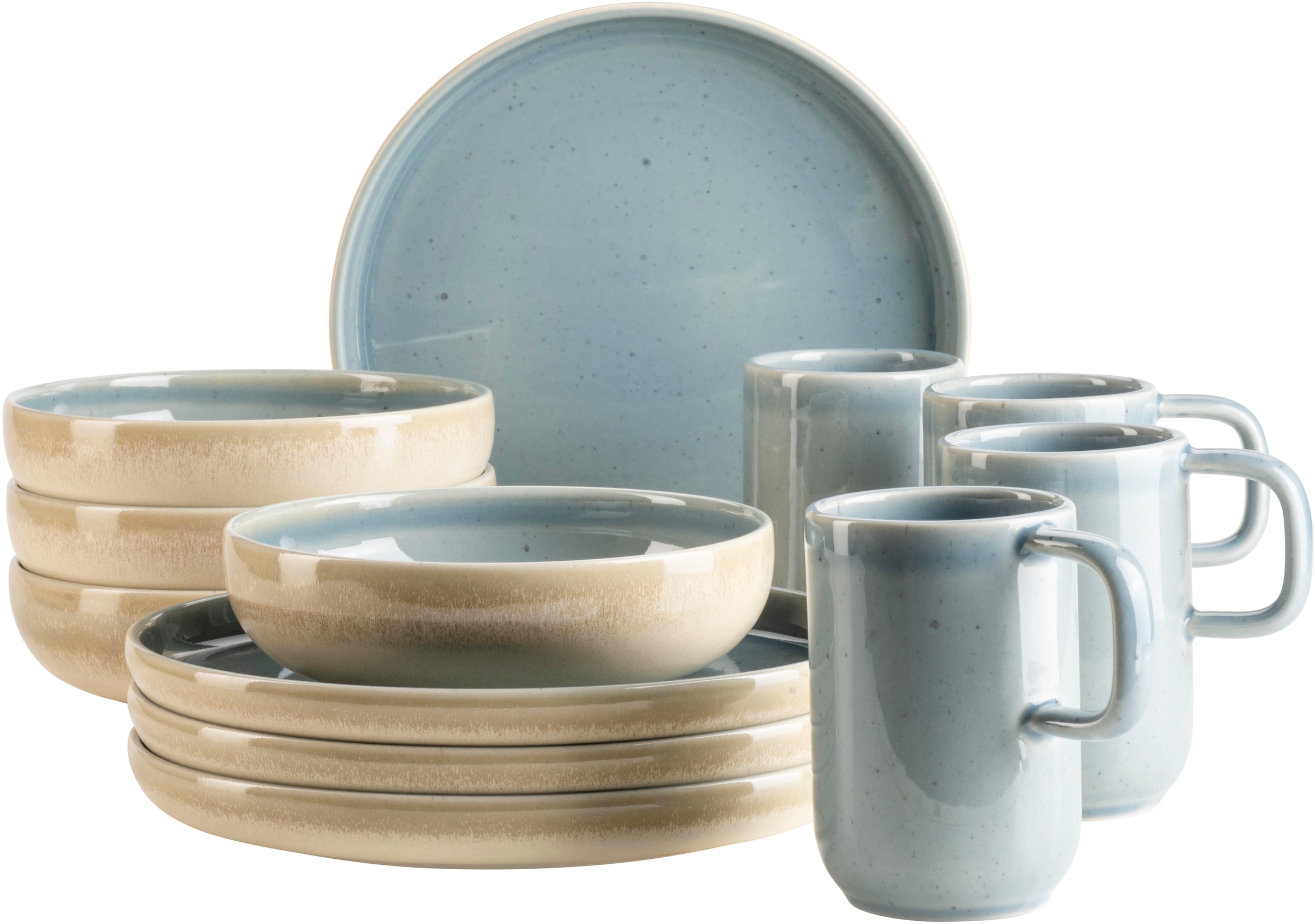 MÄSER Frühstücks-Geschirrset "CANDY, aus Steinzeug", 12 Stk., blau, Geschirr-Sets, Geschirr-Set, Service