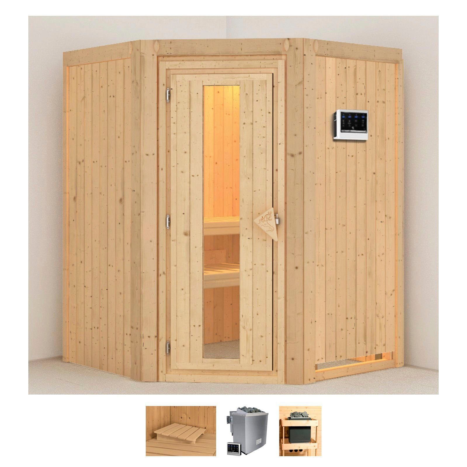 KARIBU Sauna "Larin", Bio-Kombiofen, externe Steuerung, 9 kW, beige, Saunen, Ofen 9 kW Bio externe Strg easy