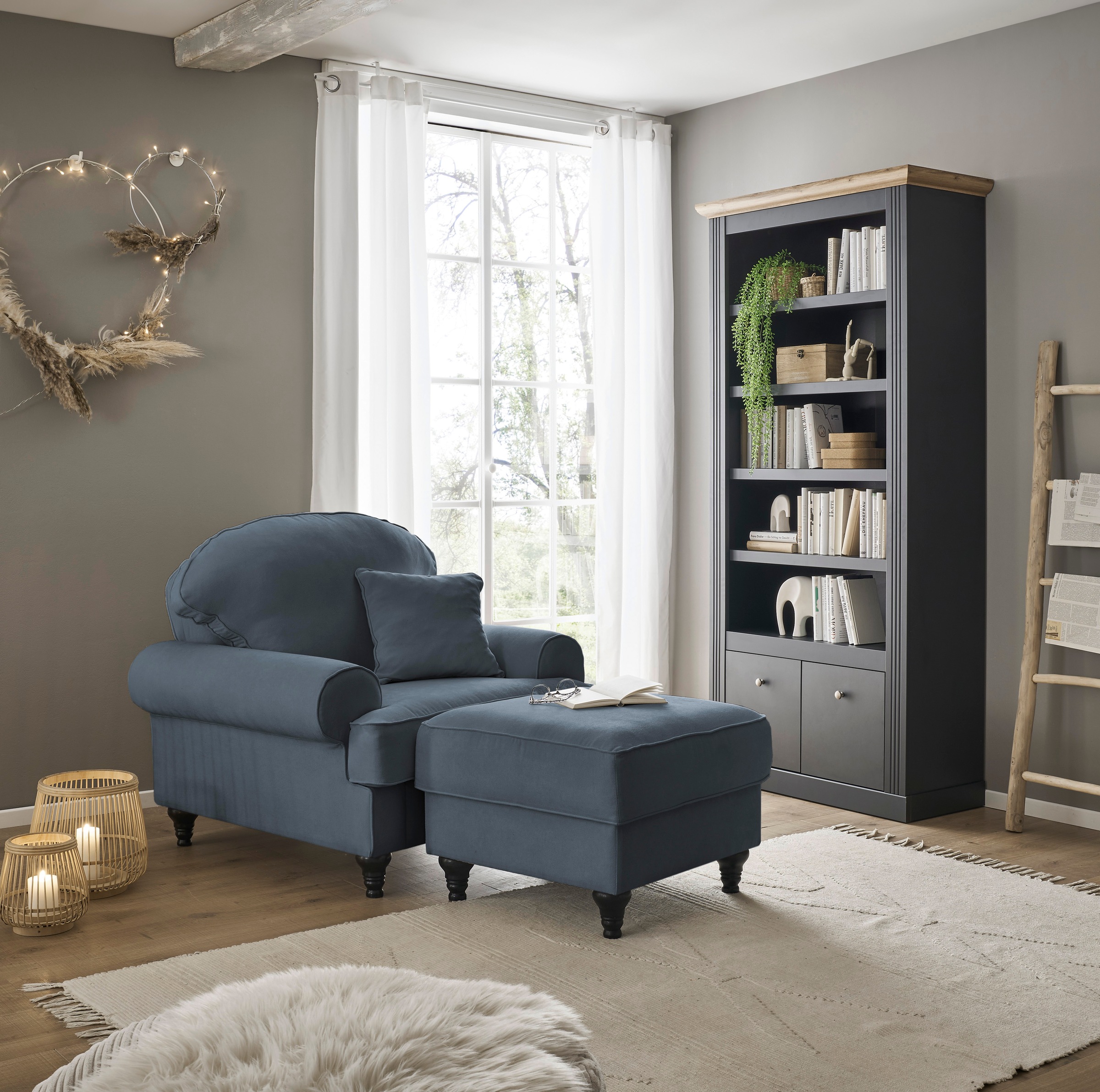 Home affaire Sessel »WESTMINSTER«, (Set, 2 St., 1Sessel, 1 Hocker), mit Federkern-Polsterung