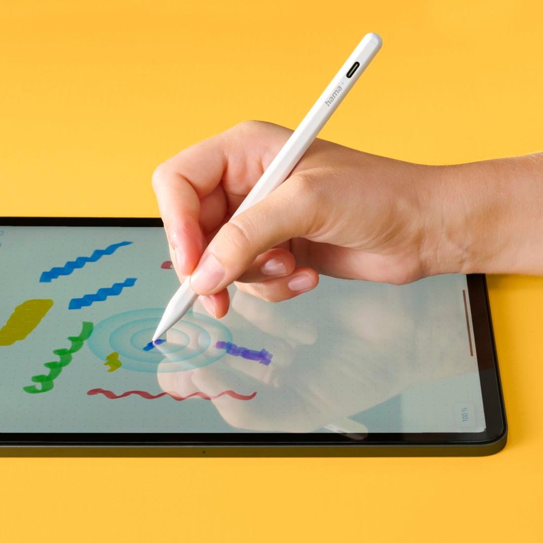 HAMA Eingabestift "Aktiver Eingabestift für Apple iPad mit Scribble-Funktion, Touchscreen", L:16,5cm, weiß, Eingabestifte