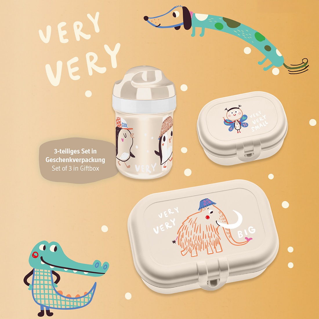 KOZIOL Lunchbox »VERY VERY TO GO«, (3 tlg.), inkl. Trinkflasche, melaminfrei, CO² neutrale Produktion