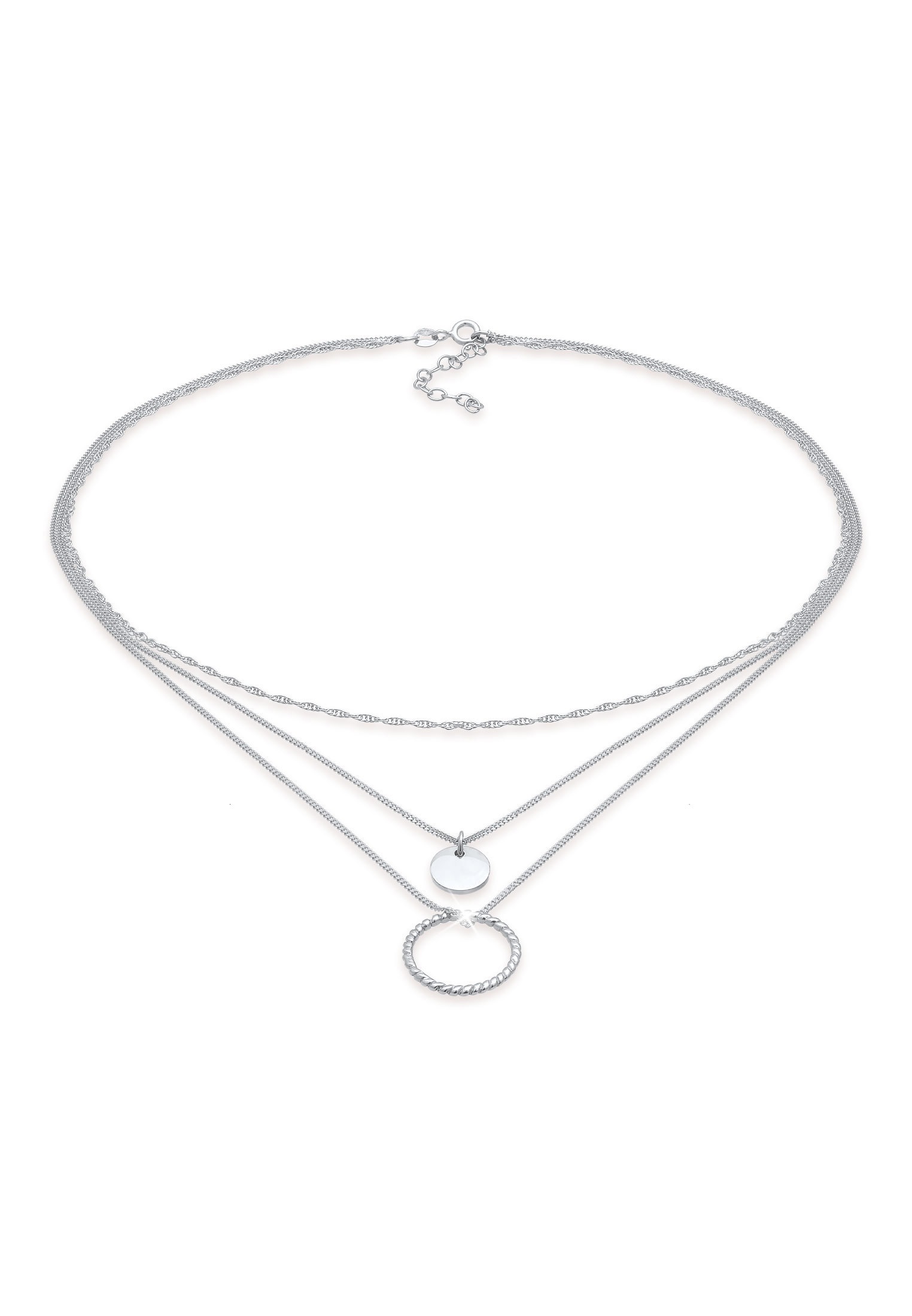 ELLI Damen Gliederkette "Layer Plättchen Kreis Gedreht Anhänger 925 Silber", 36, ohne Stein, Silber 925 (Sterlingsilber), L: 36, silber, Silber 925