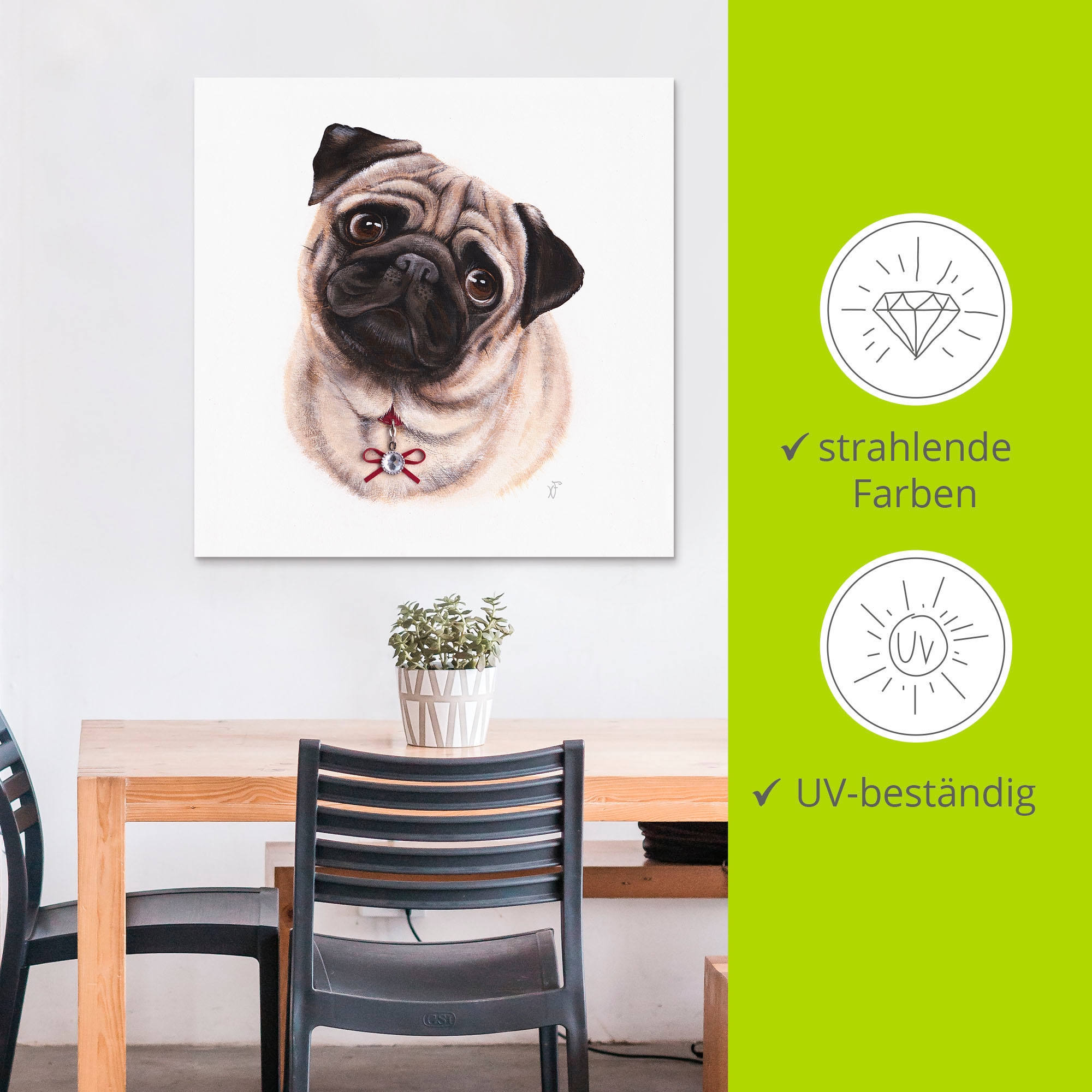 Artland Wandbild »Mops mit Diamanten«, Hundebilder, (1 St.), als Alubild, Outdoorbild, Poster in verschied. Größen