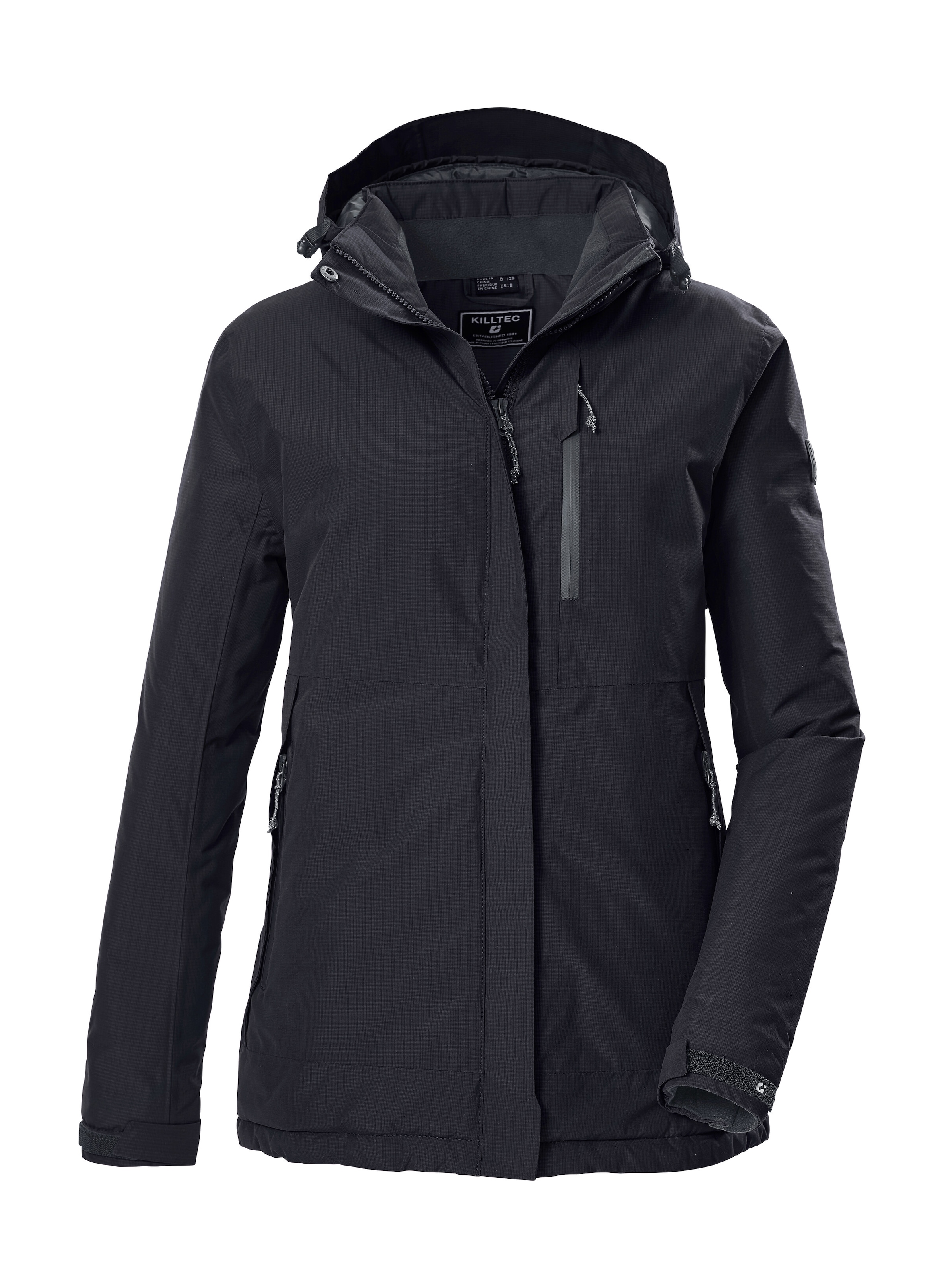 Funktionsjacke KILLTEC "KOW 225 WMN JCKT", Damen, Gr. 46, schwarz, Obermaterial: 100% Polyester;Futter: 100% Polyester;Füllung: 100% Polyester, Jacken Funktionsjacke, Atmungsaktive, wind- und wasserdichte Damenjacke, abnehmbare Kapuze