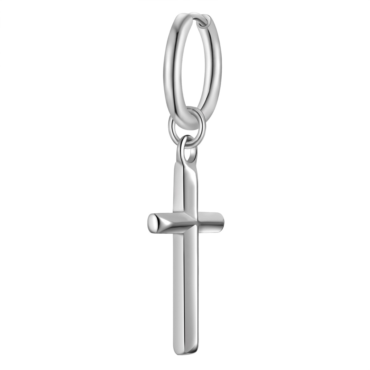 Paar Creolen TRUE REBELS "TR337", silber, Ohrringe, Herren, 38,2mm, Edelstahl, mit Kreuz