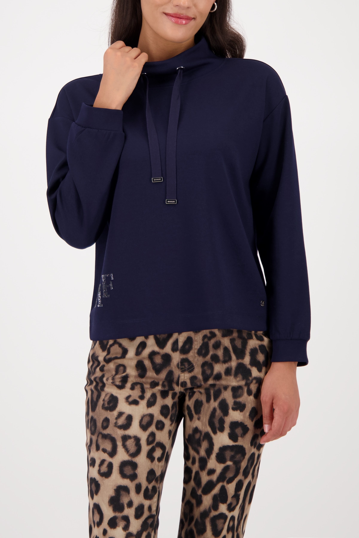 Monari Sweatshirt "Sweatshirt Schmuckdetail", Stehkragen mit Bindeband, Log günstig online kaufen