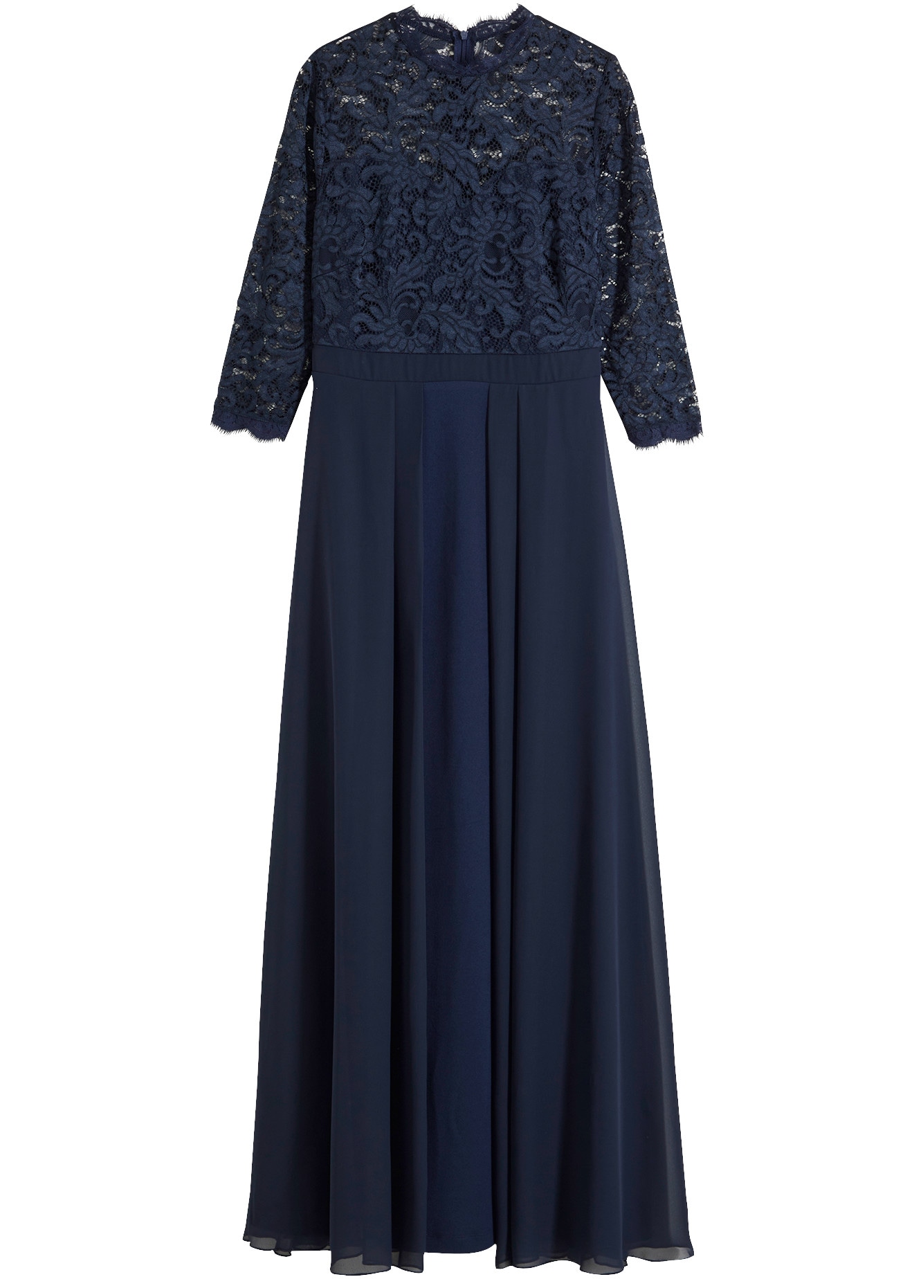bonprix Maxikleid toller Mix aus Spitze, Chiffon und Crêpe, 3/4 Ärmel, Rock im Lagenlook