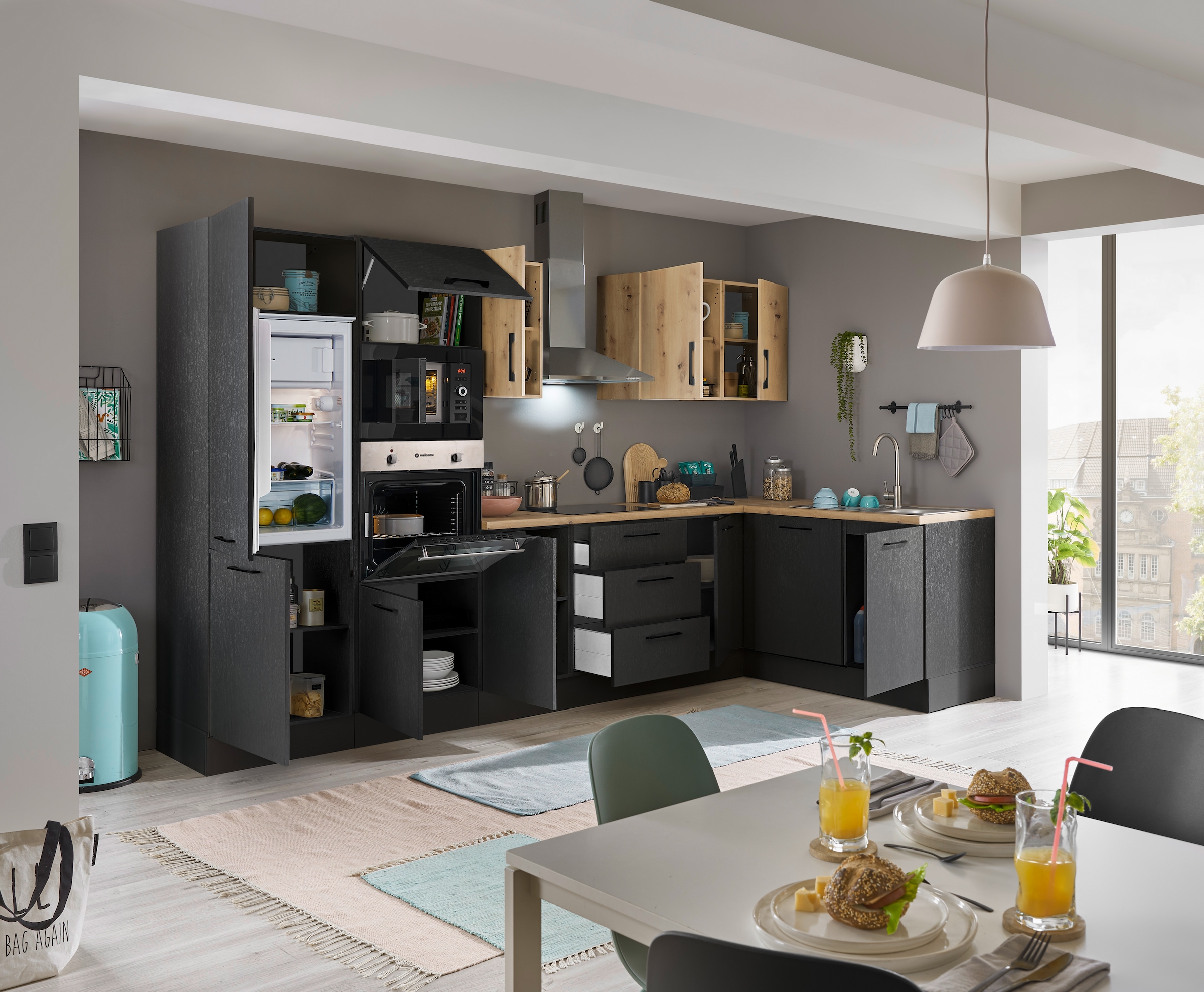 BASIC by Balculina Winkelküche »Turin«, Stellbreite 340x175 cm, wahlweise mit E-Geräten