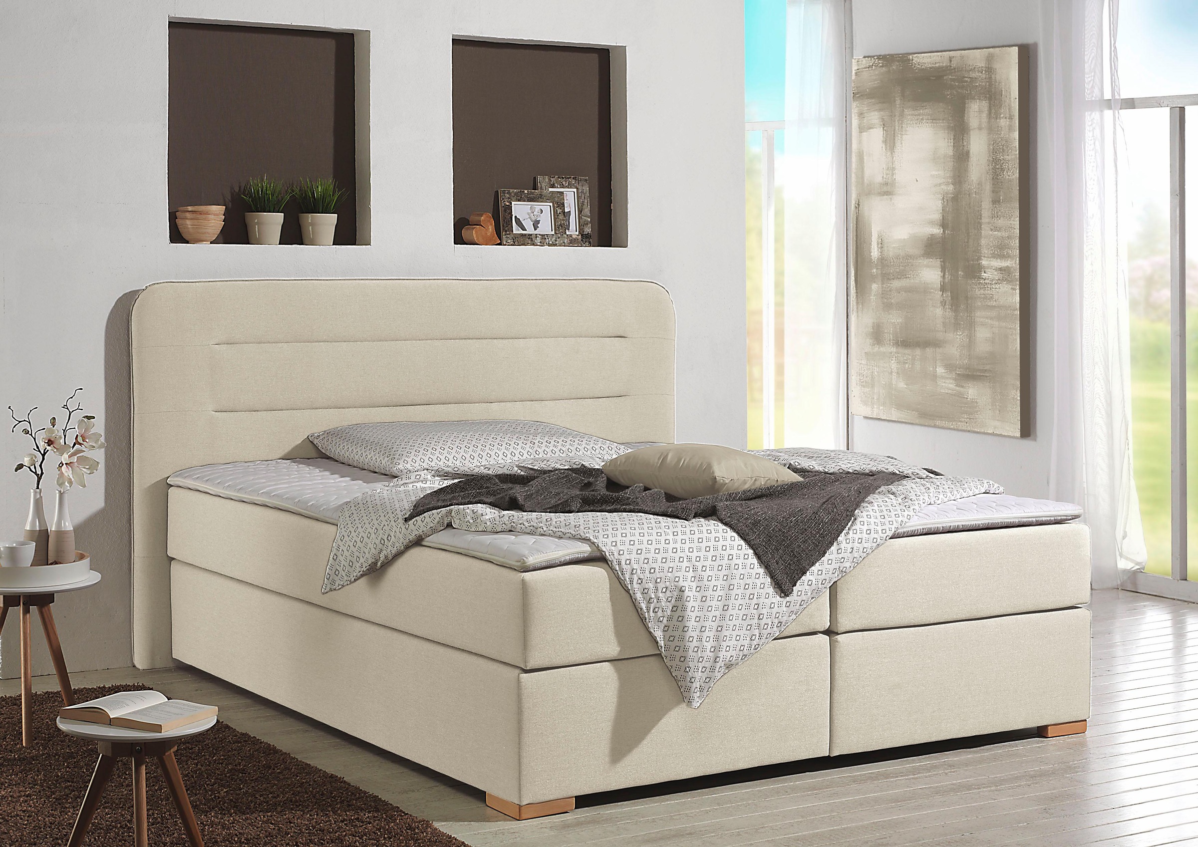 Home affaire Boxspringbett »Manchester«, 5 Breiten, 3 Ausführungen, 2 Härtegraden, Topper, Steppung