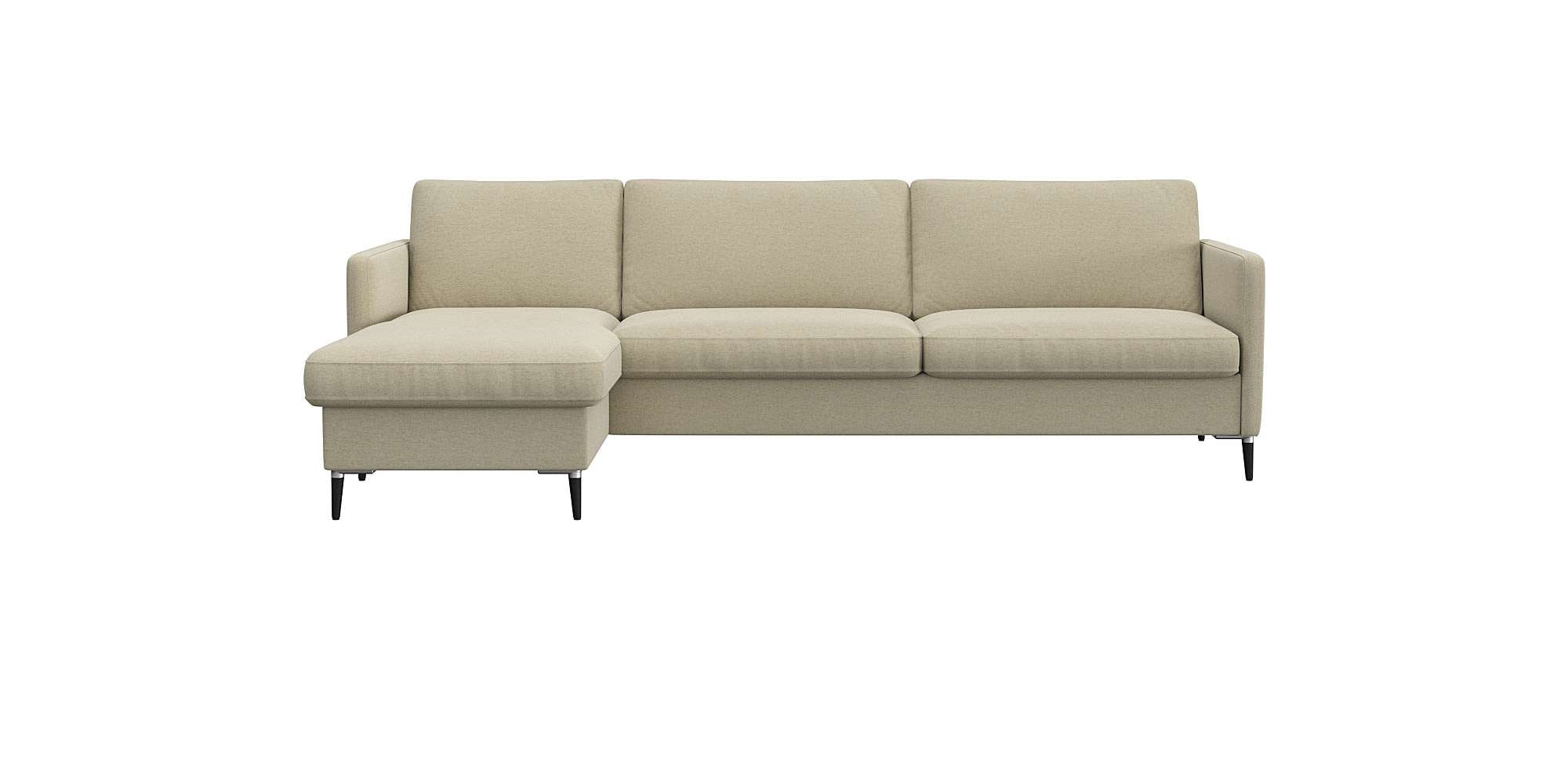 Ecksofa FLEXLUX, B:247cm H:85cm T:92cm, beige, 100% Polyester, Wohnzimmer, Sofas, "Fiore, L-Form", schmale Armlehnen, Kaltschaum, Füße Alu+schwarz