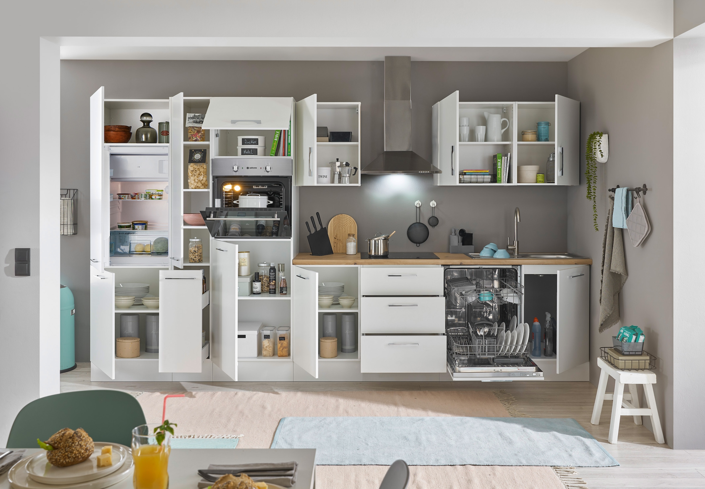 BASIC by Balculina Küchenzeile »Turin«, Breite 370 cm, wahlweise mit E-Geräten