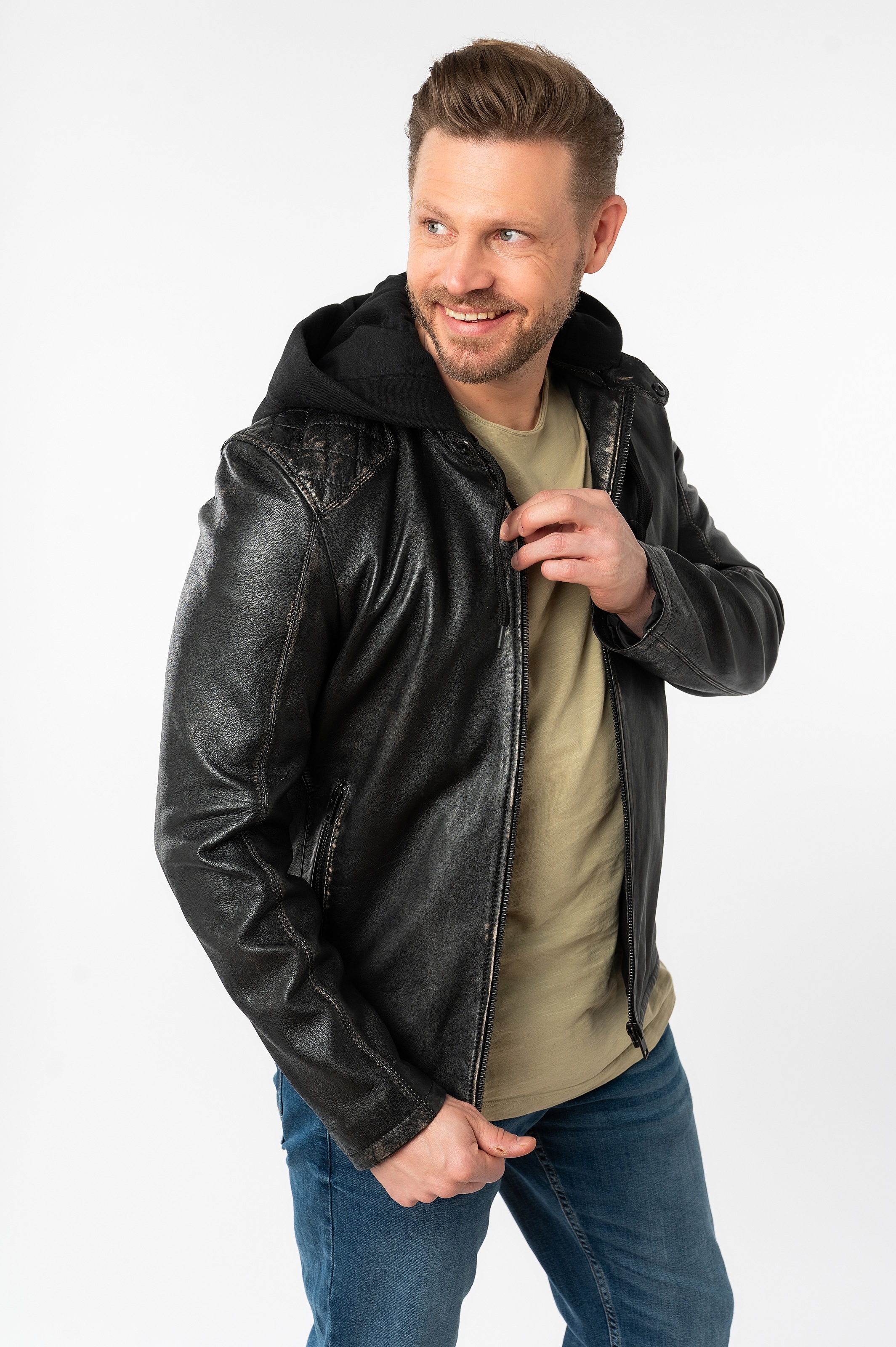 Mauritius Lederjacke "MMHayato 2 SF", mit Kapuze, mit Ziersteppung, abnehmb günstig online kaufen