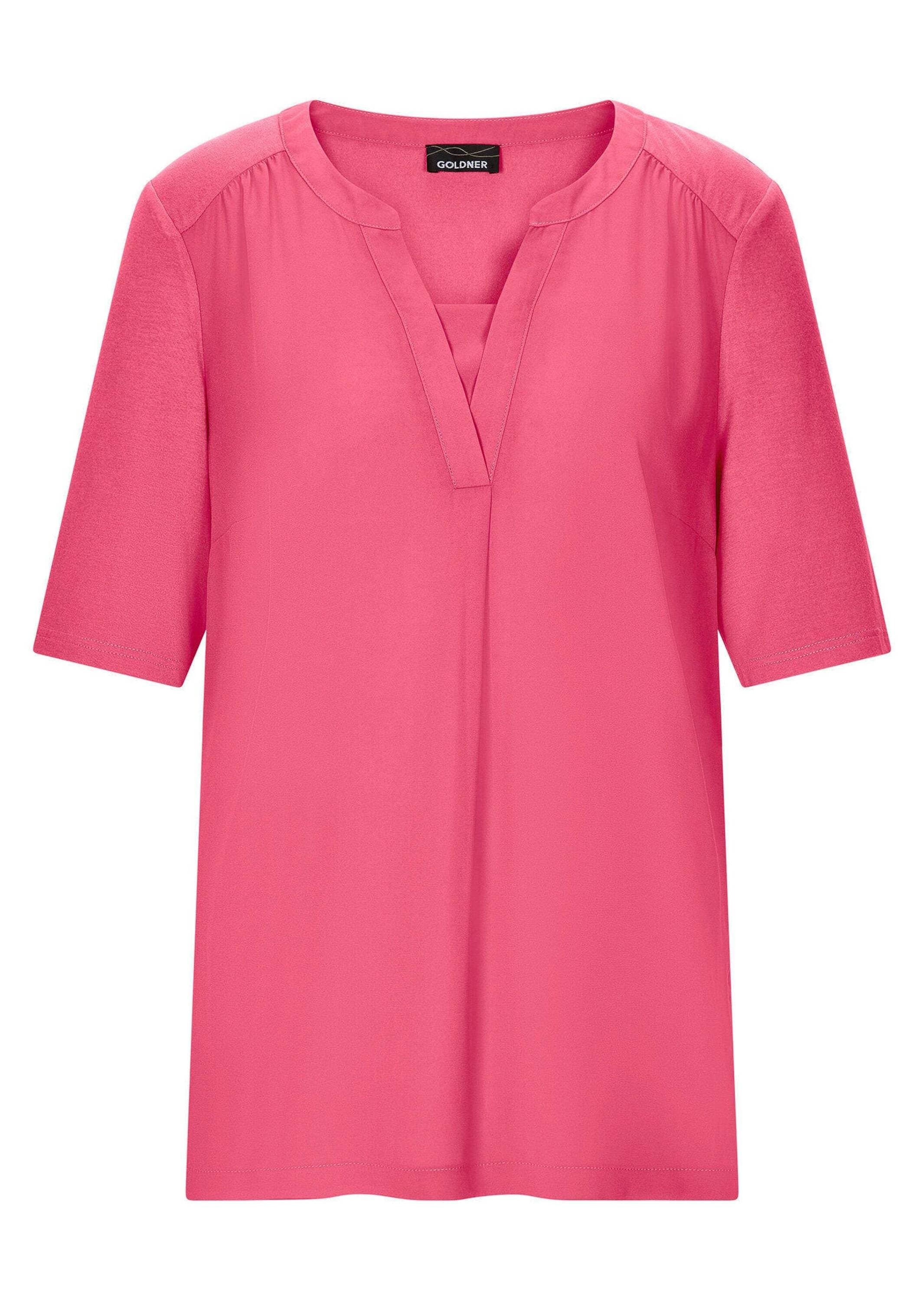 GOLDNER "Kurzgröße Chiffonbluse mit Jersey-Rückteil" Gekräuselte Schulterpartie
