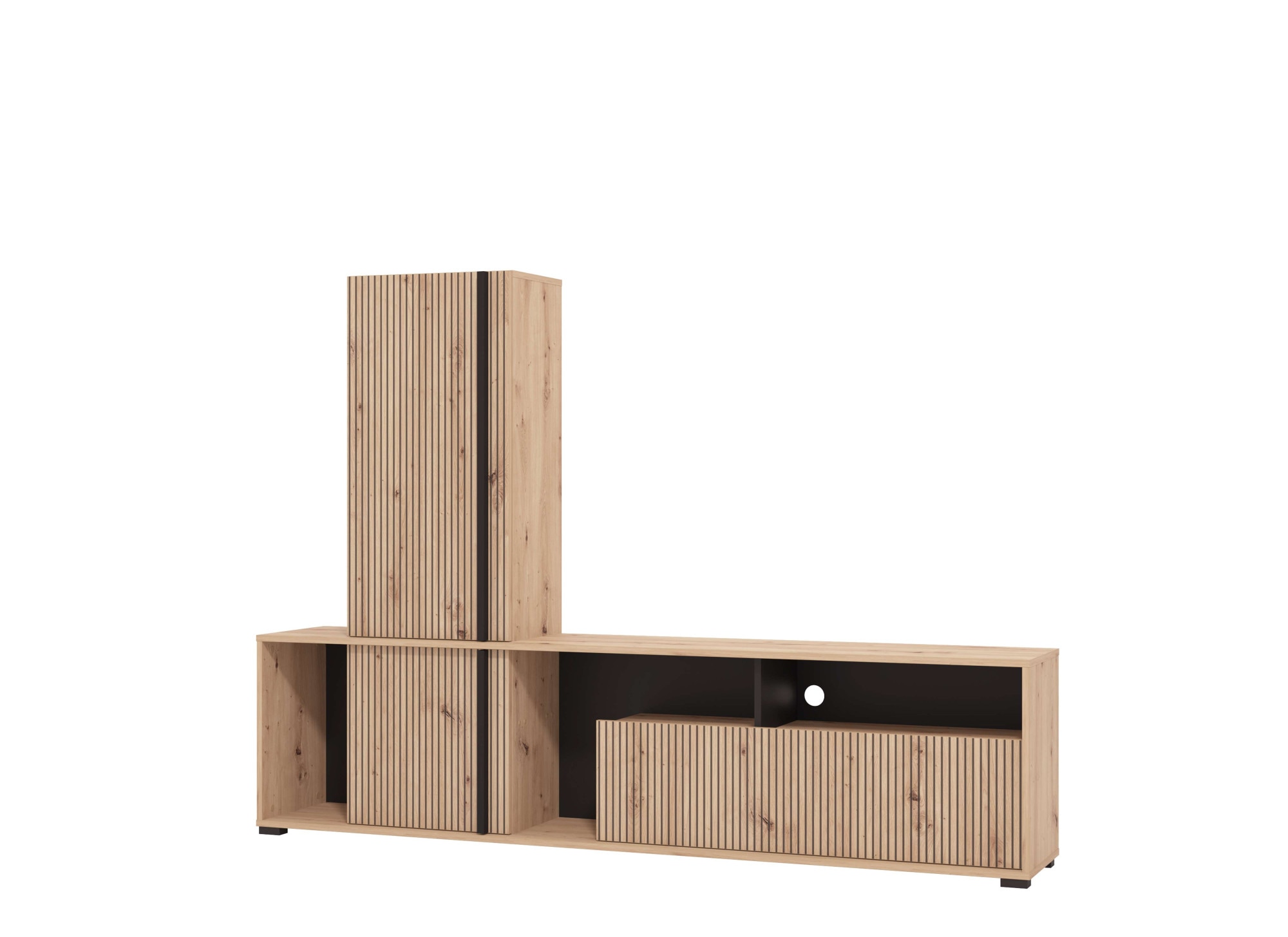 INOSIGN Wohnwand »Chania, 195 cm, inkl. TV Board und Highboard«, (Komplett-Set, 2 St.), Trendfarben, mit dekorativen schwarzen Streifen, in Artisan Eiche