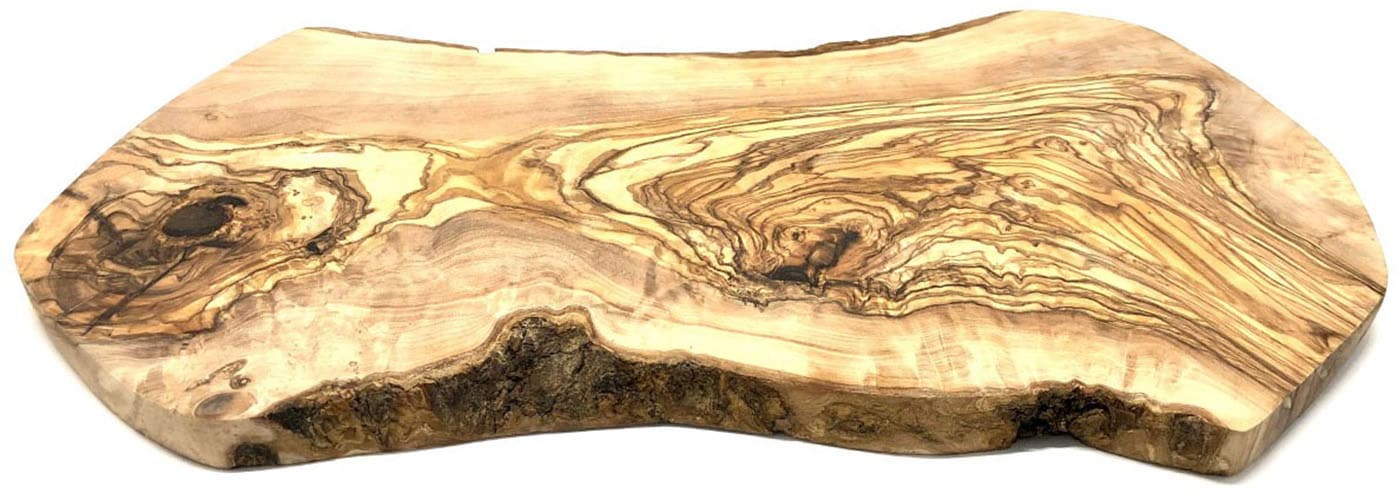 Olivenholz-erleben Schneidebrett »Naturschnitt aus hochwertigem naturbelassenem Olivenholz«, (1 St.), Einzigartige Maserung, rustikale Kante, organische Form, L ca. 40-44cm