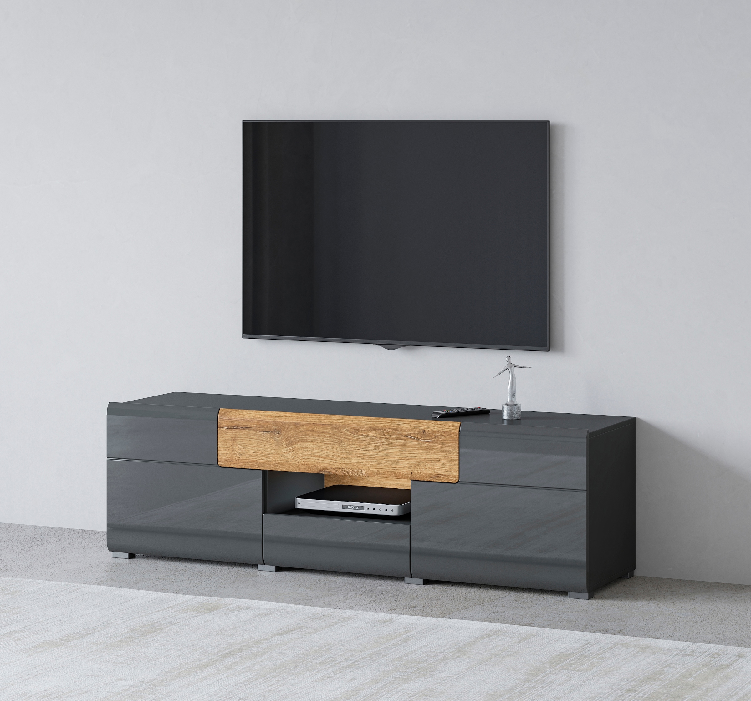 INOSIGN Lowboard "Toledo,Breite 159cm, trendige TV-Schrank mit dekorative Fräsungen", TV-Board ohne Beleuchtung, TV-Komm