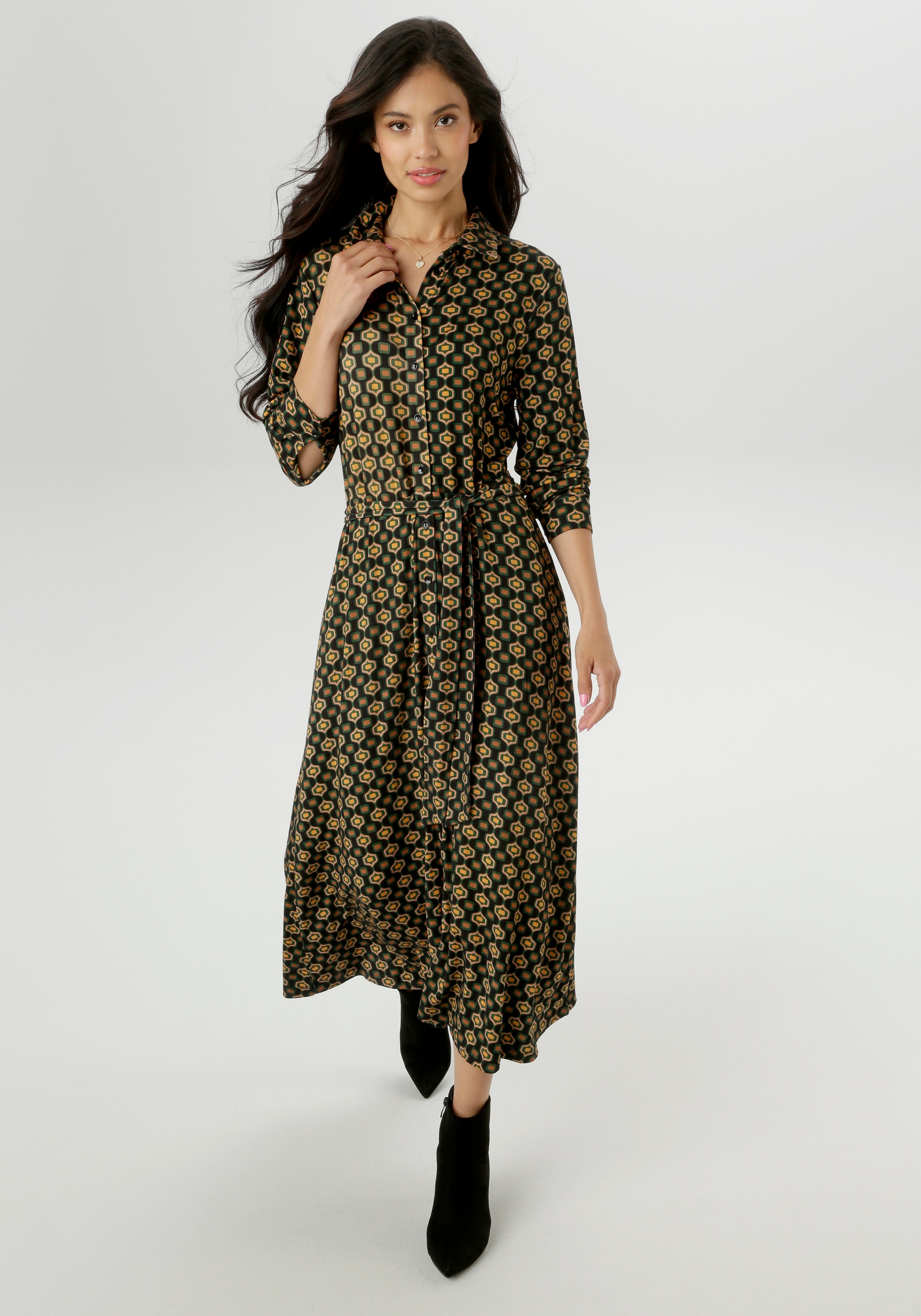 Aniston SELECTED Jerseykleid, mit Retromuster und abnehmbarem Bindeband - N günstig online kaufen