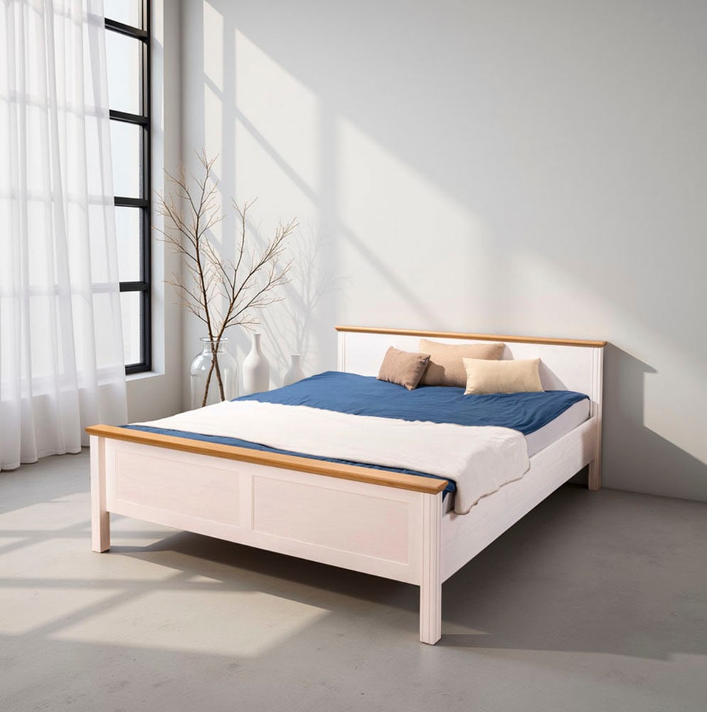 Inter Link Massivholzbett "Maluno, Kiefer Massivholz, Einzelbett, Doppelbett" Echtholzbett ohne Lattenrost, Holzbett, 90/120/140/160/180 x 200 cm
