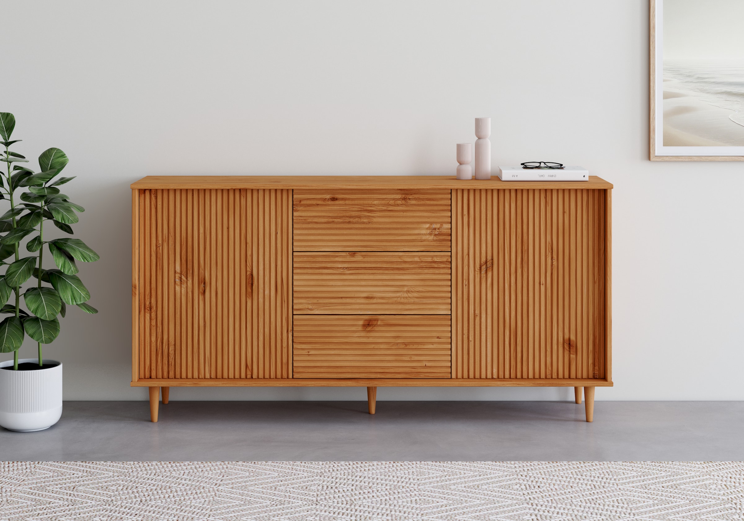 OTTO home Sideboard "Malmedy Front mit gefrästen Rillen" Kommode aus massiv günstig online kaufen