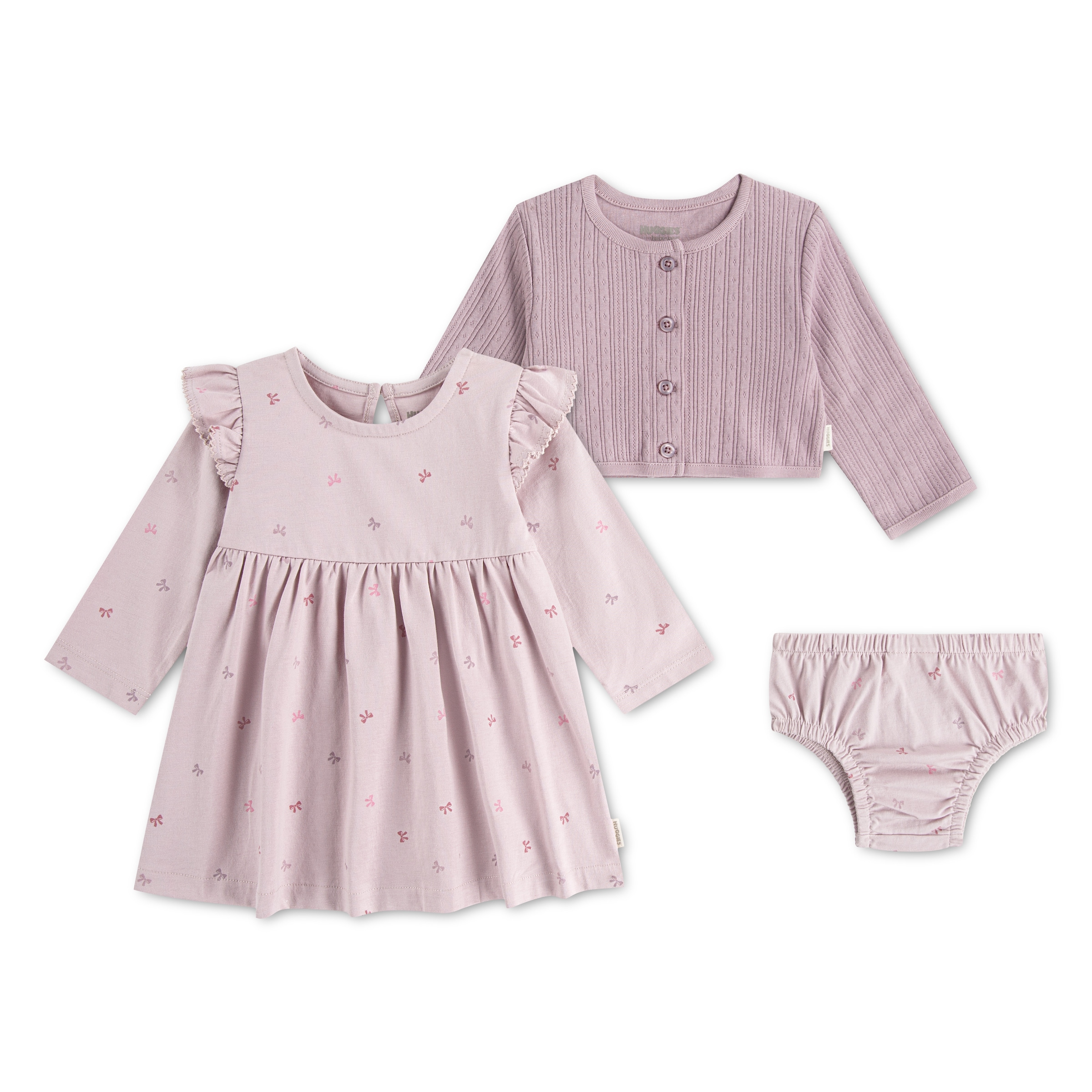HUGGIES babywear Kleid & Hose "HUGG 3PC DRESS SET" Set, 3 & Strickjacke mit Allover-Schleifenprint - for Girls