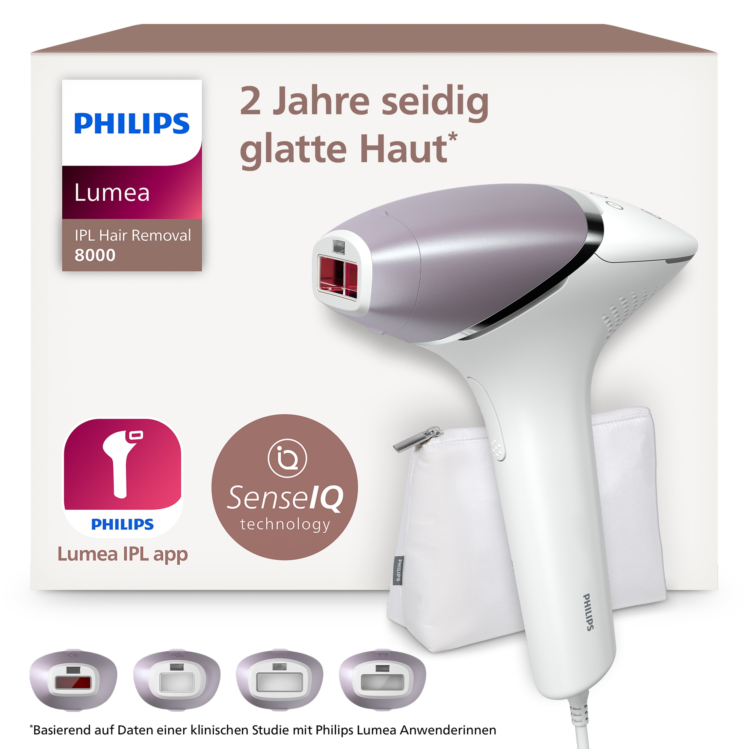 Philips IPL-Haarentferner "Philips Lumea Series 8000 BRI947/00" 450.000 Lichtimpulse 4 Aufsätze (Achseln, Bikinizone, Körper und Gesicht)